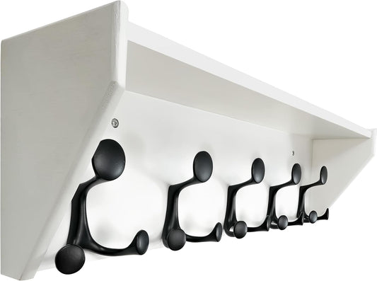 SKOLOO Wall Shelf with Hooks, 24-Inch White Coat Rack Wall Mount with Shelf Organizer - Lightweight & Sturdy, 5 Tri Hooks - Perfect for Entryway, Hallway, Living Room, Bedroom, Mudroom
