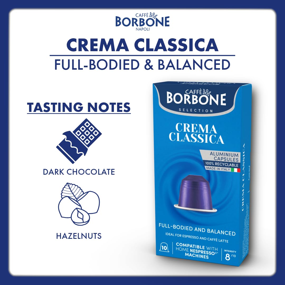 Caffe Borbone Aluminum Coffee Pods Compatible with Nespresso Original Machines, Crema Classica, Medium Roast, Rich and Velvety, Genuine Italian Coffee - NOT compatible with Vertuo - 100 Count