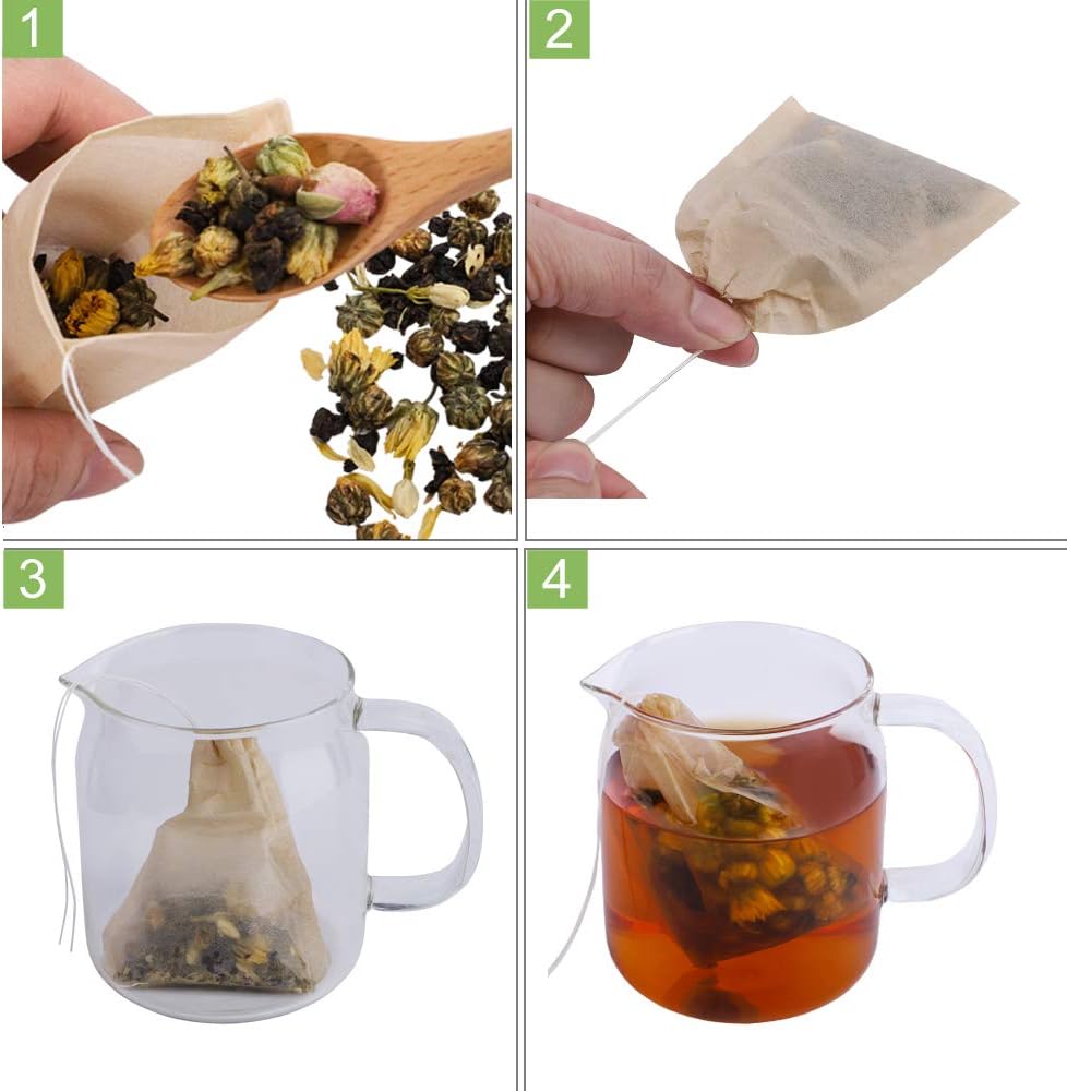 Eco-Fil Disposable Tea Filter Bags for Loose Tea, Wood Pulp Material, Biodegradable and Compostable, Unbleached Empty Tea Infuser Sachets with Drawstring, 100 Pack (3.2inch x 4.0inch)