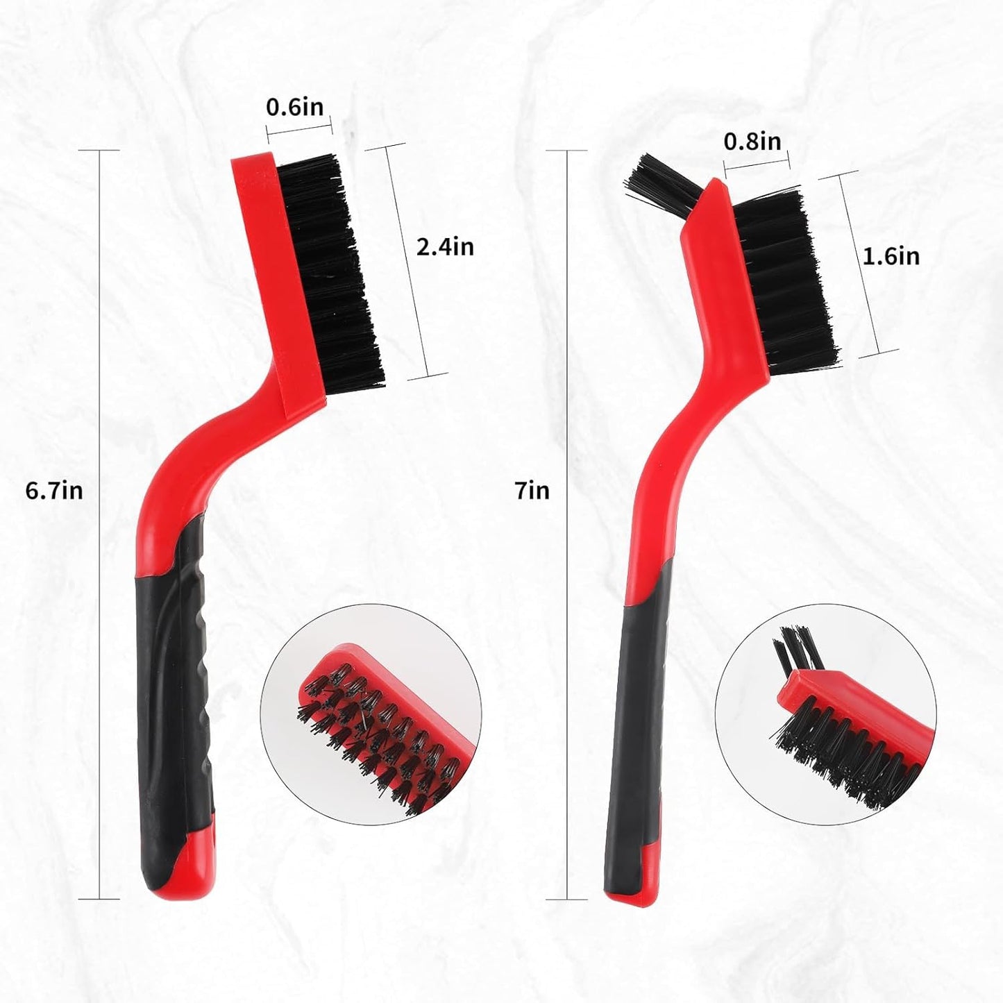A A IN Wire Brush Set,6 Pcs Brass/Stainless Steel/Nylon Wire Brushes for Cleaning with Curved Handle Grip for Rust Removal, Dirt, Paint Scrubbing,7 Inches (Red)