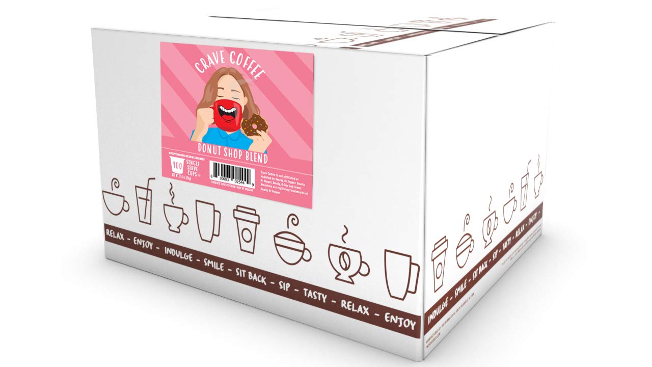 Crave Beverages Donut Shop - Medium Roast Coffee Pods for Keurig K Cup Brewers, 100 Count