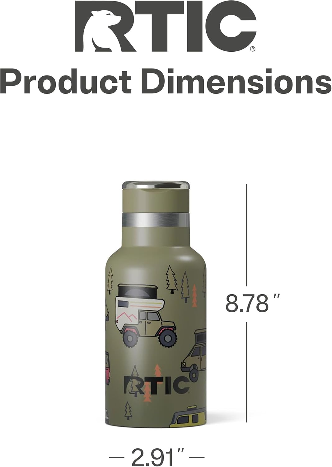 RTIC Little Journey Bottle with Straw, Insulated, Stainless Steel, Metal, Double Wall Vacuum-Insulation, Ceramic-Lined, Leak-Proof Lid, BPA-Free Water Flask for Sports, Travel, Happy Camper