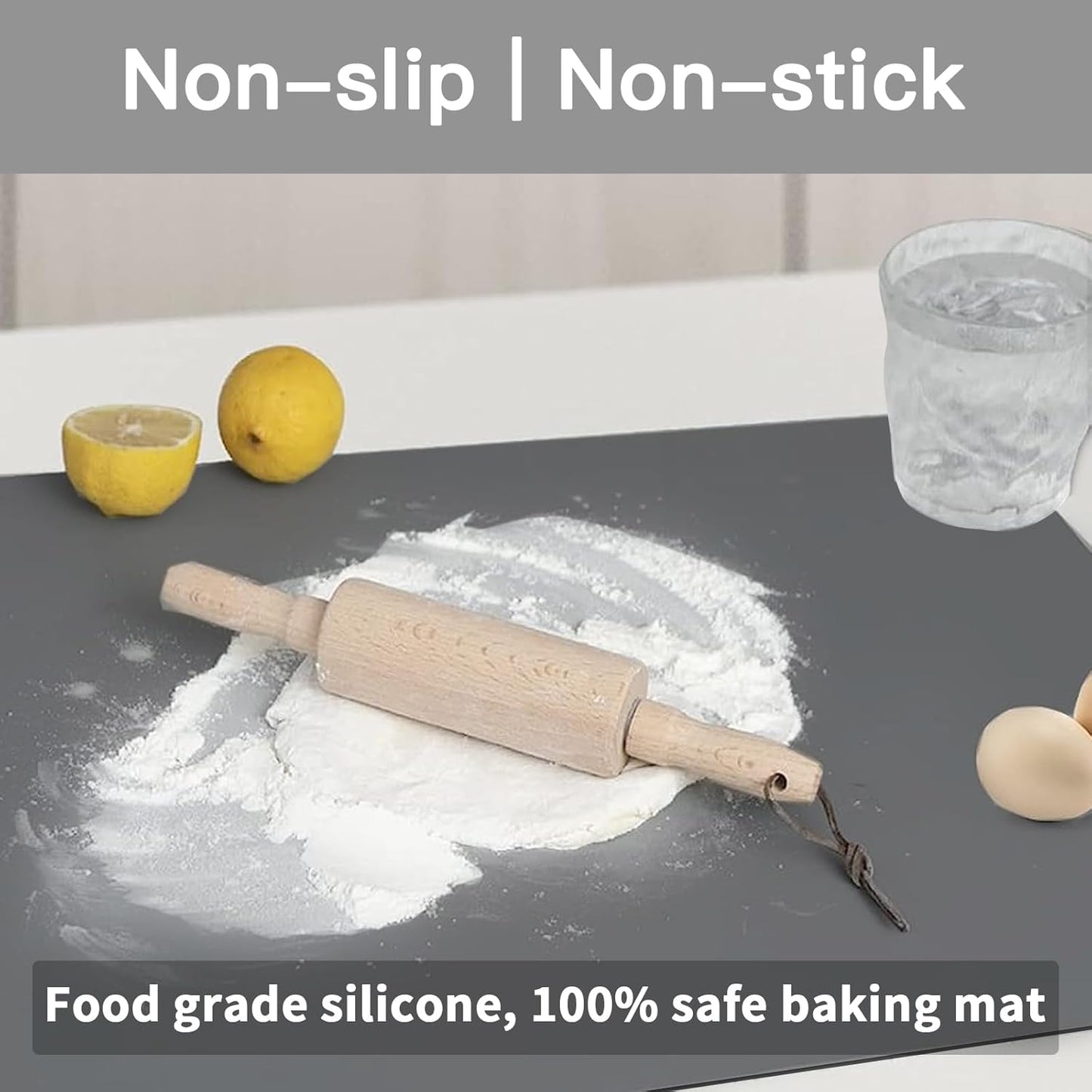 Silicone Mats for Kitchen Counter 23.6" x15.7"x0.08”, Heat Resistant Mat, Kitchen Island Silicone Countertop Protector Mat, 2MM Thick Nonslip Baking Mats, Washable Dining Table Mats, Dark Gray