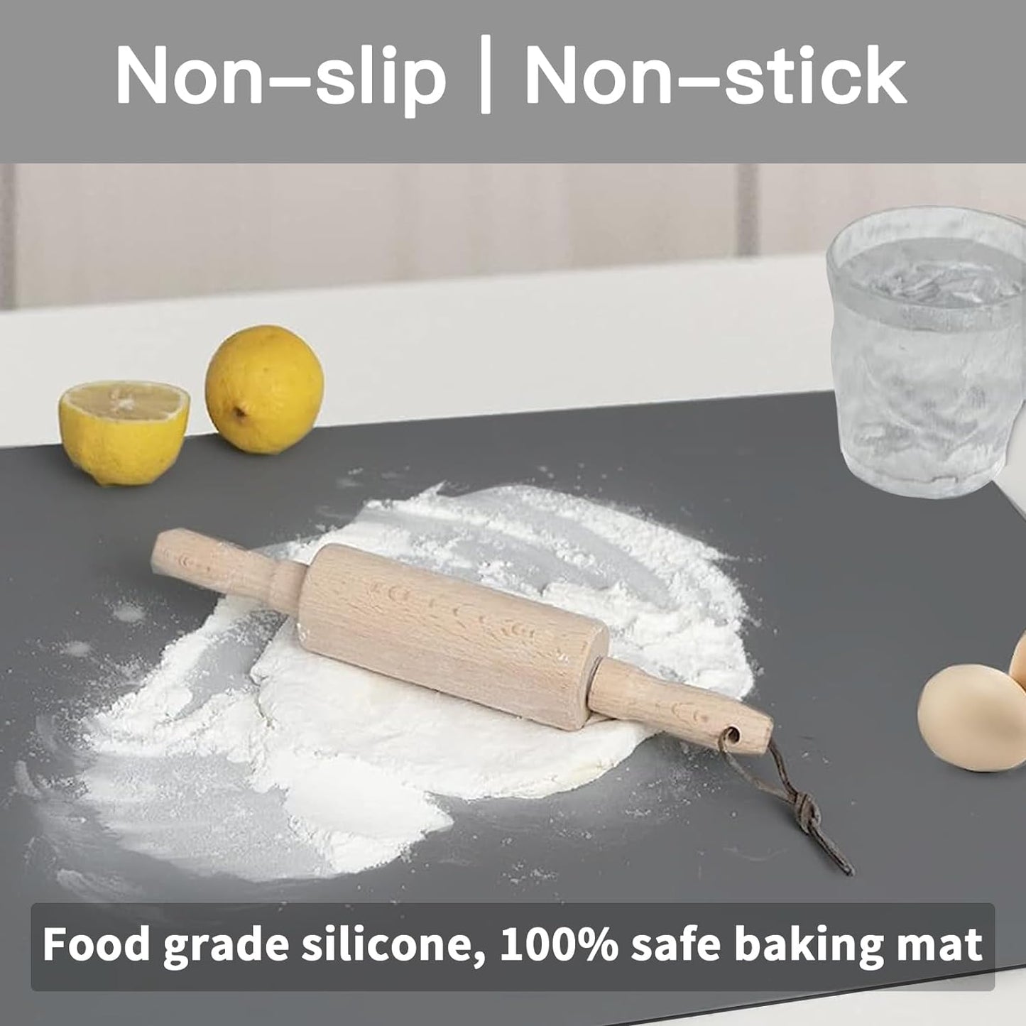 2MM Extra Thick Silicone Mats for Kitchen Counter, 23.6" x15.7" Non-Slip Waterproof Large Countertop Protector Mat, Heat Resistant Mat, Washable Silicone Craft Mat, Placemat, Baking Mat, Light Gray