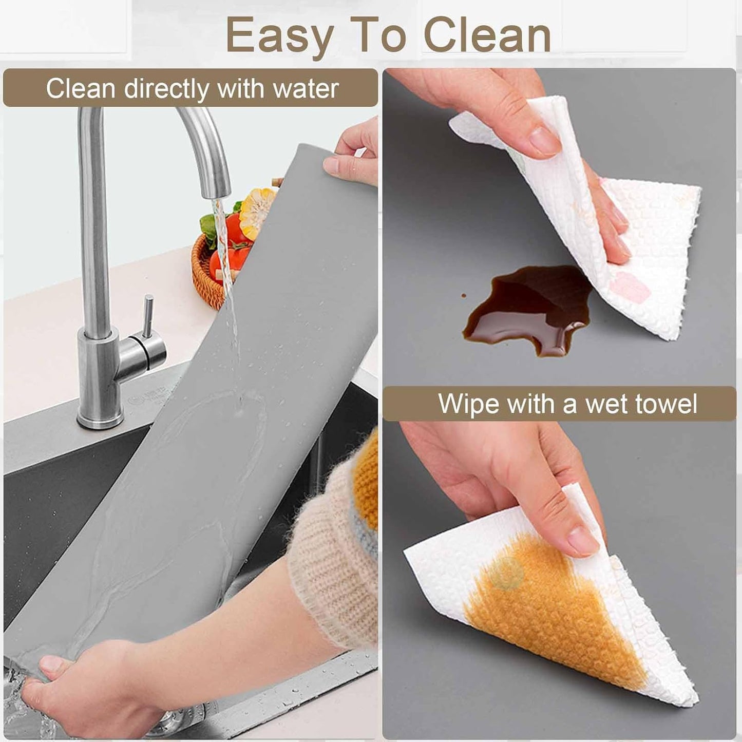 23.6"x15.7"(60cmx40cm) Large Silicone Mat for Kitchen Counter, Non-Slip Heat Resistant Countertop Protector, Waterproof Multipurpose Mat for Kitchen Island, Dark Gray