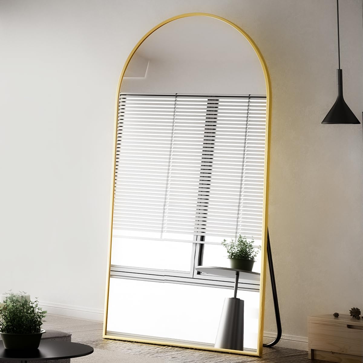 VooBang Oversized Full Length Mirror, 76" x 34" Arch Floor Mirror with Stand, Aluminum Alloy Frame Full Body Mirror for Bedroom Bathroom Living Room Decor, Gold