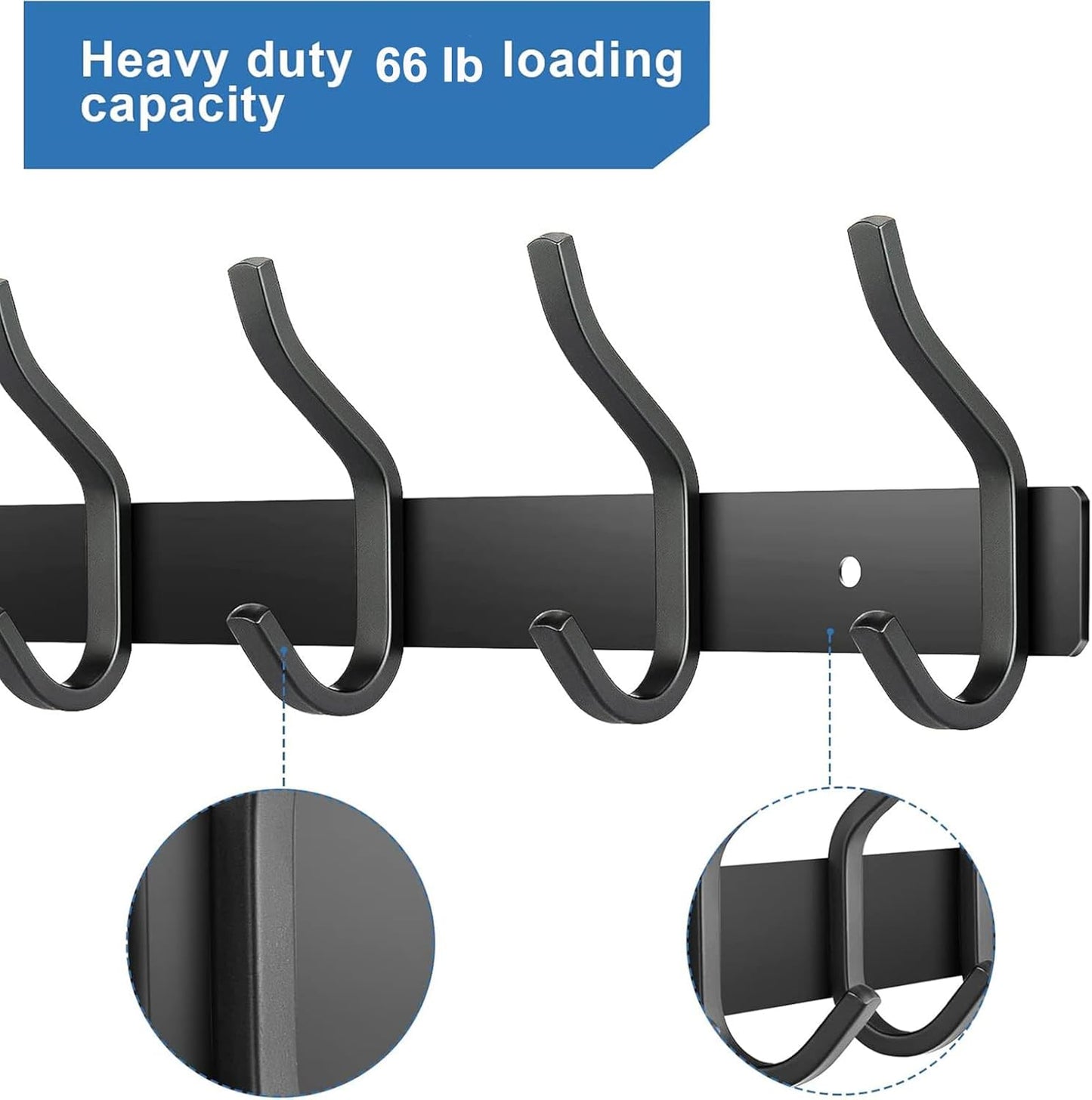 Wall Hooks Heavy Duty, 12 Inch Coat Rack Wall Mount with 4 Hooks, Black Wall Hooks for Hanging Backpack, Bag, Purse, Clothes, Hat, Coat, Towel | Entryway & Bathroom Storage Organization Hanger