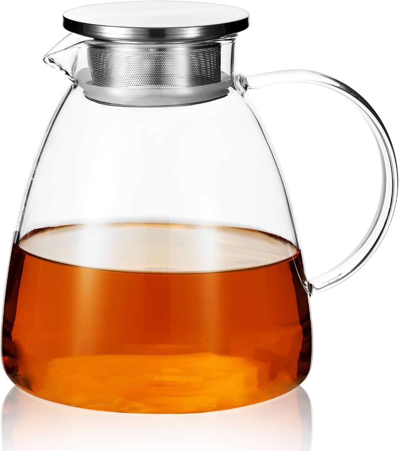 68OZ/2000ML One Touch Glass Teapot with Stainless Steel Filter Lid, Stovetop & Microwave Safe Tea Maker Water Kettle, Strainer & Cover 2 in 1 Loose Leaf Tea Steeper Pot Coffee Carafe