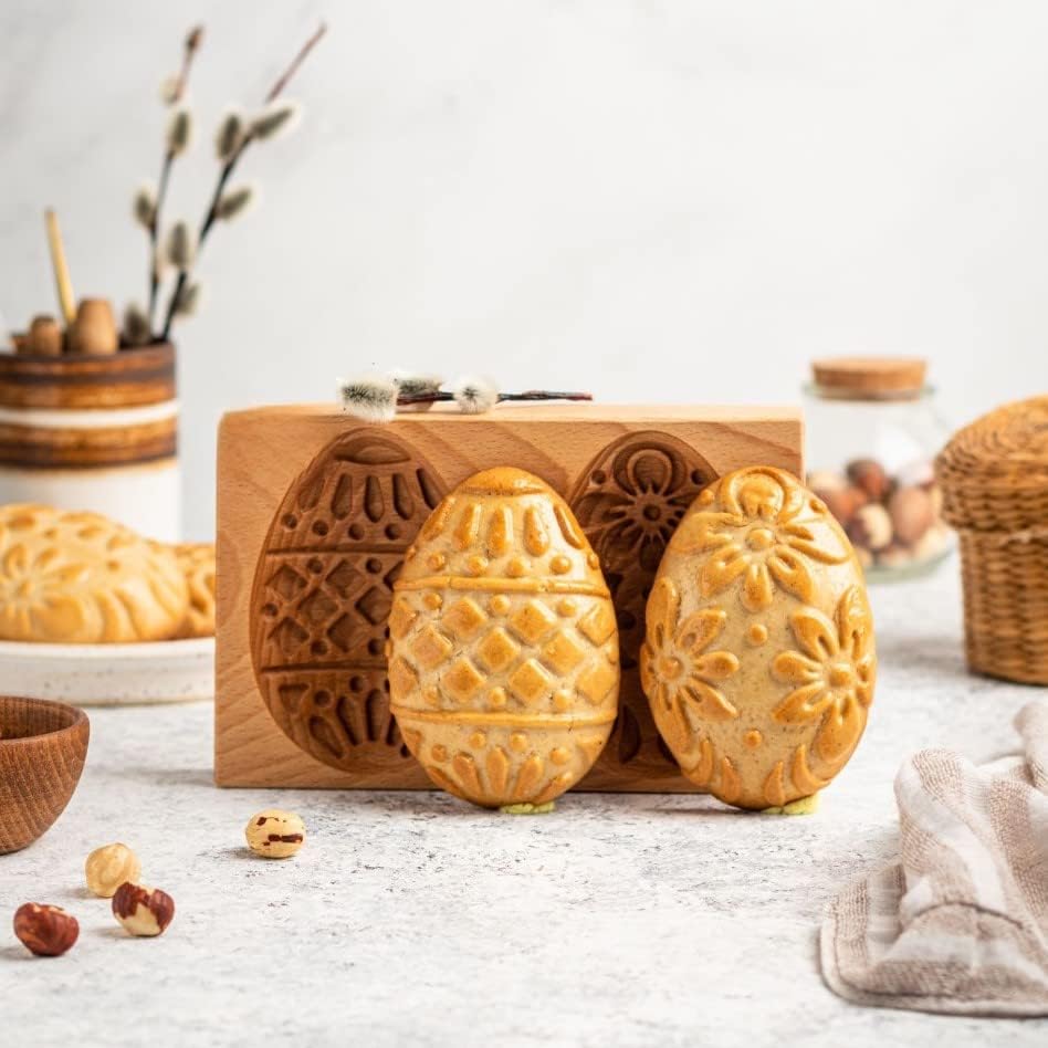 Wooden Cookie Molds, Wooden Cookie Biscuit Mold Baking Cookie Mold Wooden Carved Mold Cookie Cutter Embossing Mold, DIY Shapes Cookie Stamp,Gingerbread Mold,Pine Cone Mold (Eggs)