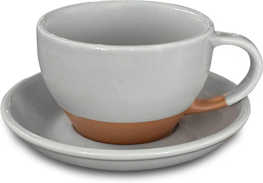Mora Ceramic Latte Art Mug With Saucer - 10.5 oz, Round Bottom For Perfect Pours - Cafe Cups for Cappuccino, Espresso, Coffee, Tea etc - Porcelain Set for Baristas, Great Gift - Earl Grey
