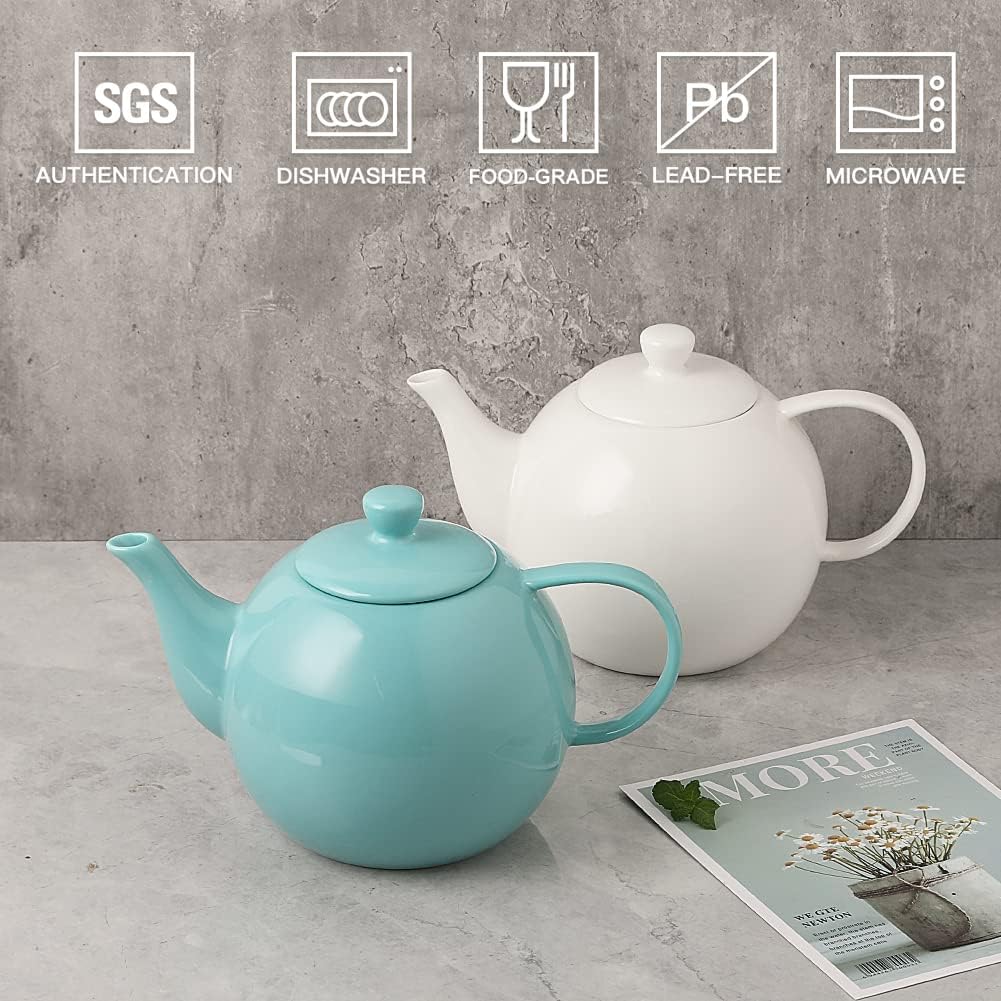 Sweejar Porcelain Teapot with Removable Stainless Steel Infuser,Microwave & Dishwasher Safe Tea Pots for Loose Tea,Tea Infuser Pots for Chrismas Women Gift (40oz Turquoise)
