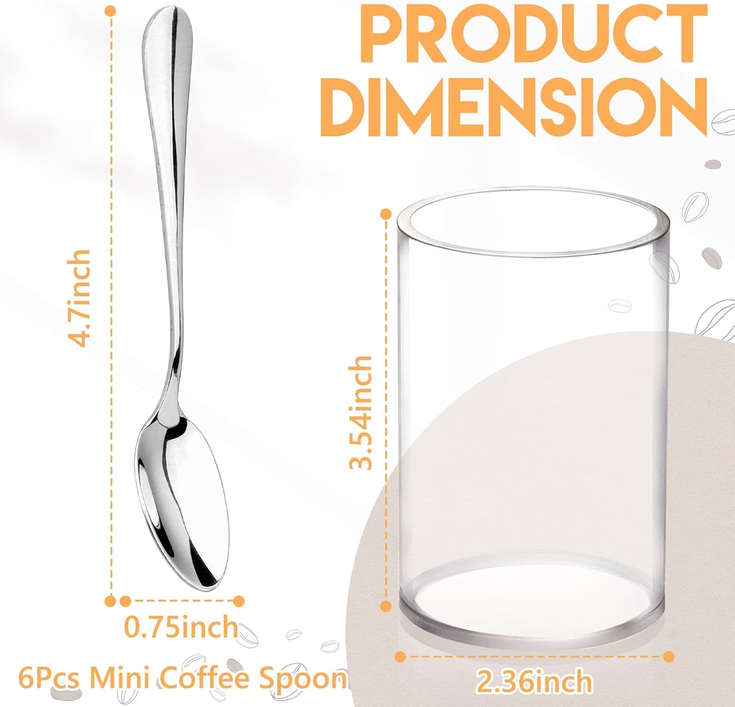 6 Pcs Mini Coffee Spoons with Holder 4.7 inch Demitasse Espresso Stainless Steel Spoons Silver with Acrylic Cylinder Holder for Coffee Bar Home Tea Party (6)