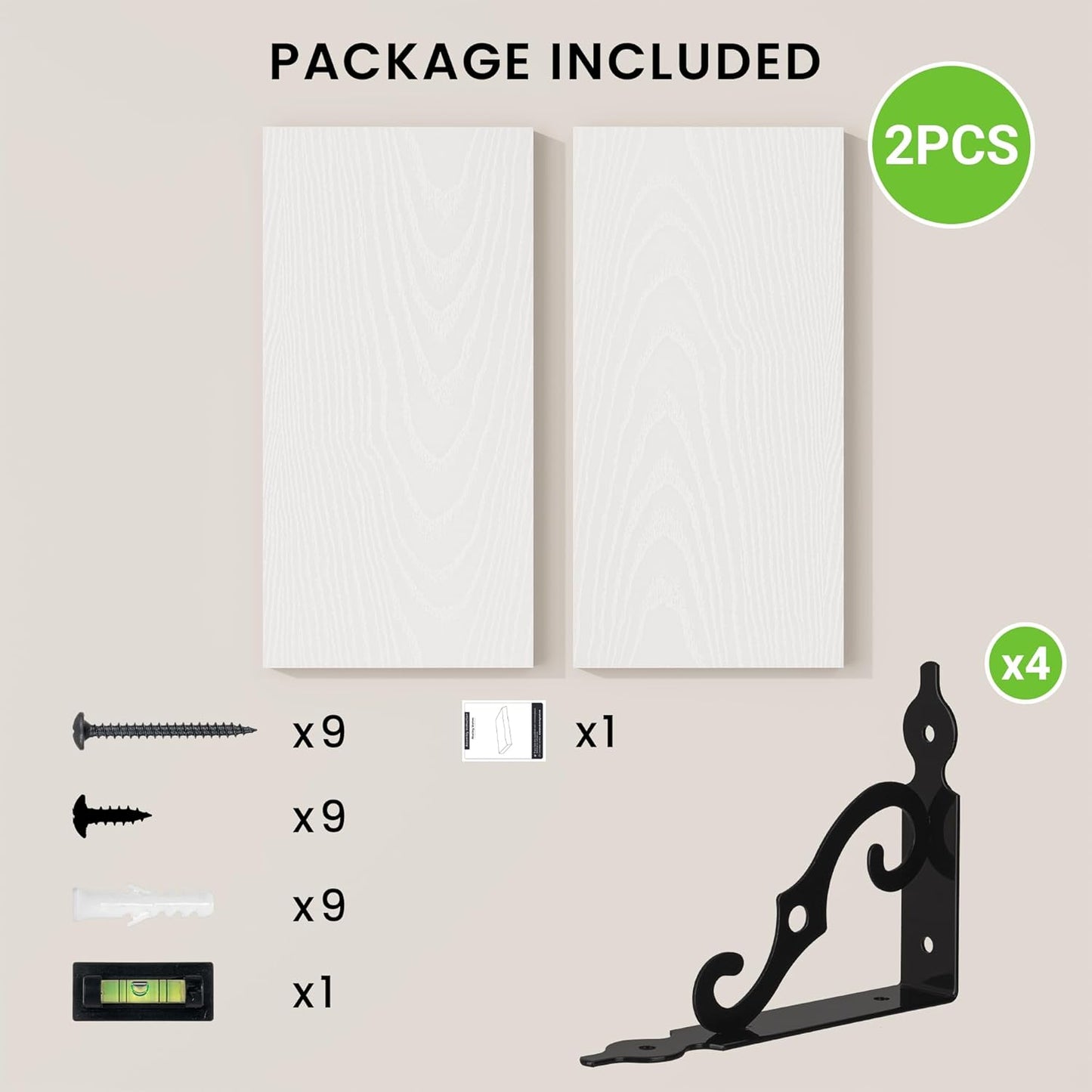 RICHFOCUS Floating Shelves for Wall Decor, 8 Inch Deep Wall Shelves Set of 2, 16W x 8D White Floating Shelves Wall Mounted with Metal Brackets, Rustic Wood Shelves for Living Room Bedroom Kitchen