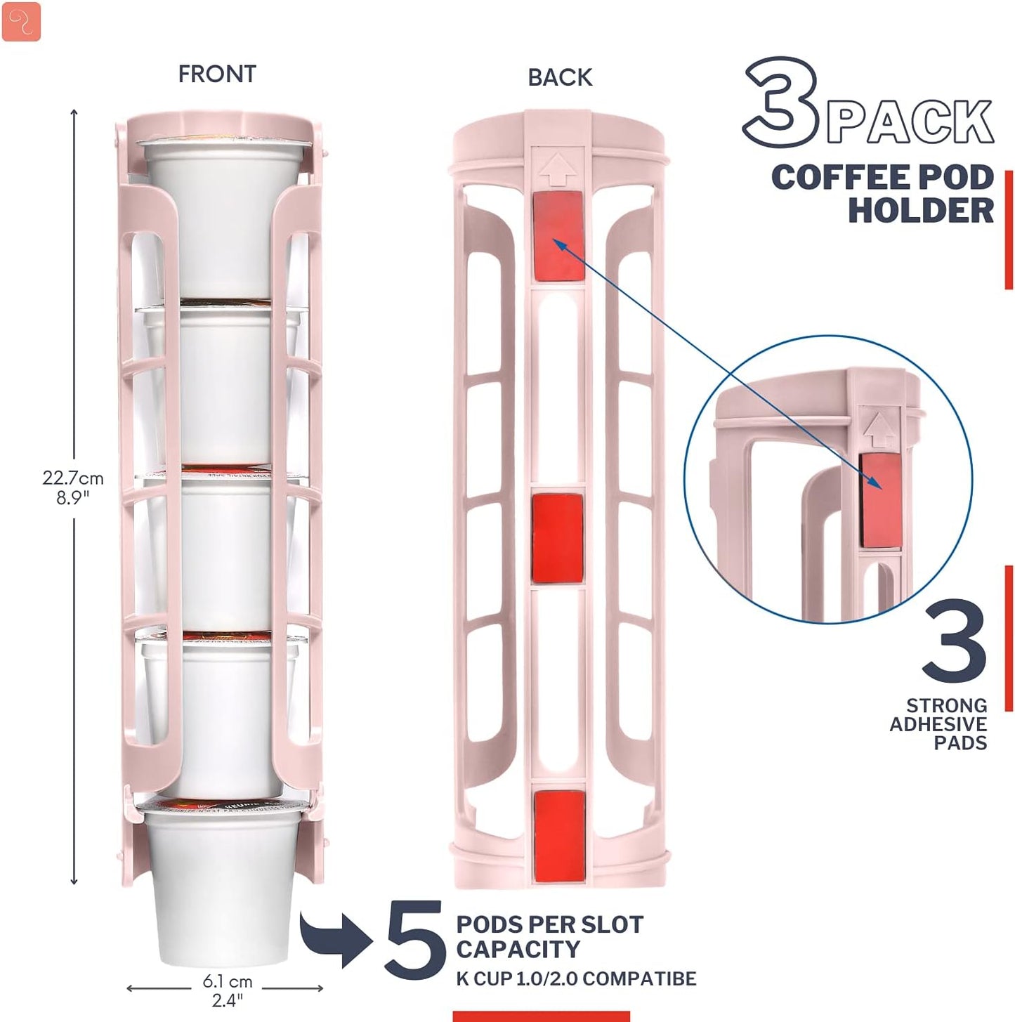 STORAGENIE Coffee Pod Holder for Keurig K-cup, Side Mount K Cup Storage, Perfect for Small Counters(Pink)