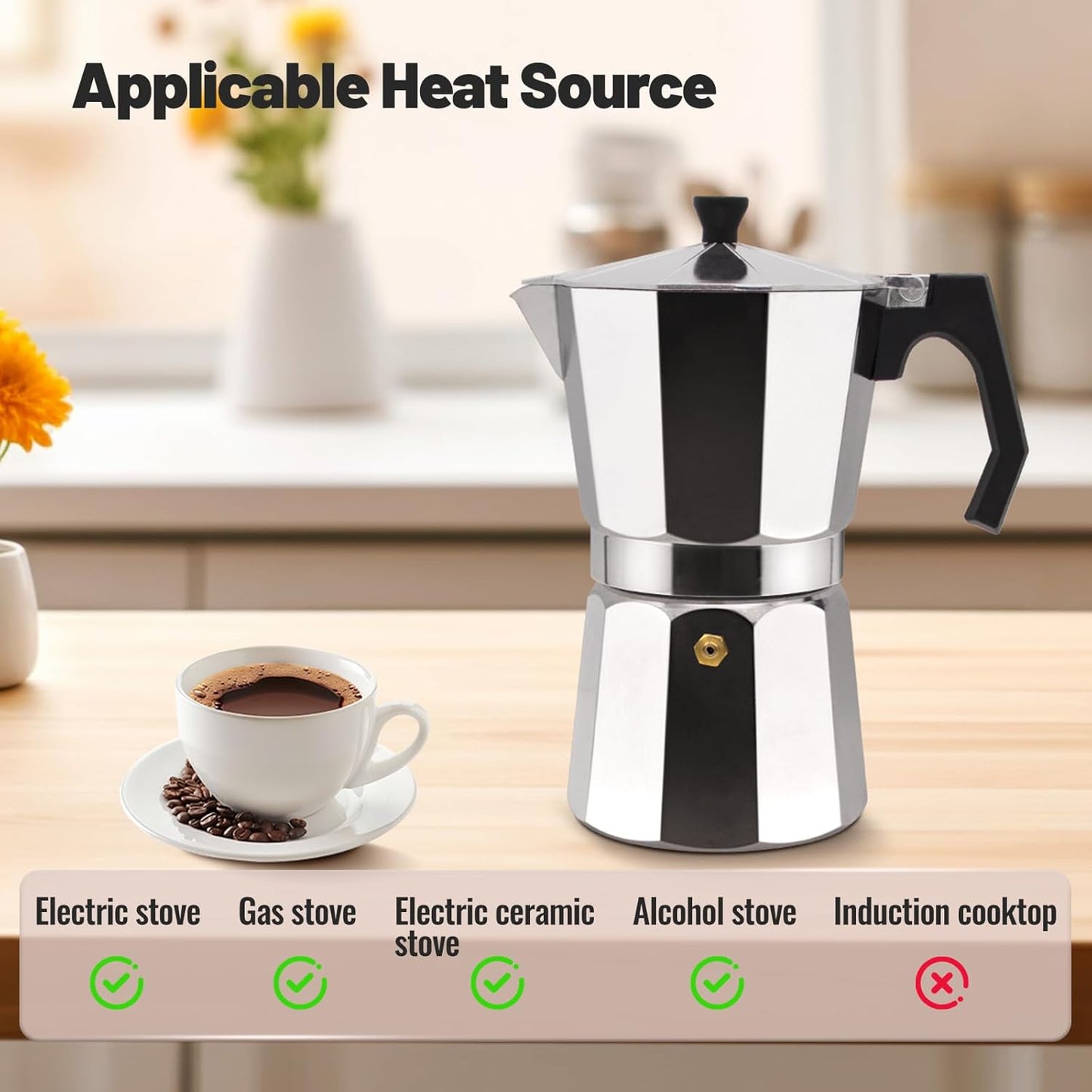 2 Cup Aluminum Moka Pot Classic Stovetop Espresso Coffee Maker 100ml 3.4oz Coffeemaker Percolator Mocha Pot Greca Coffee Maker Cafe Makers for Italian and Cuban Café Brewing Silver