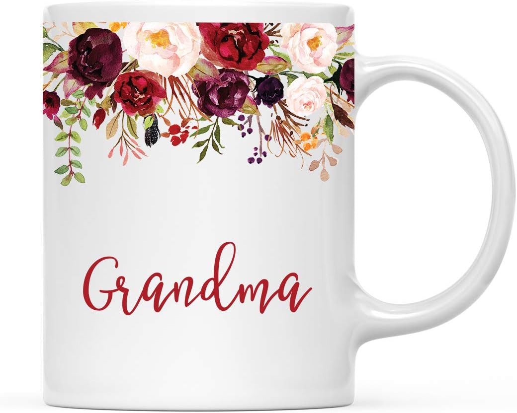 Andaz Press 11oz. Mother's Day Ceramic Coffee Tea Mug Gift, Fall Autumn Marsala Burgundy Flowers Roses Florals, Grandma, 1-Pack, Includes Gift Box, Birthday Christmas Gift Ideas