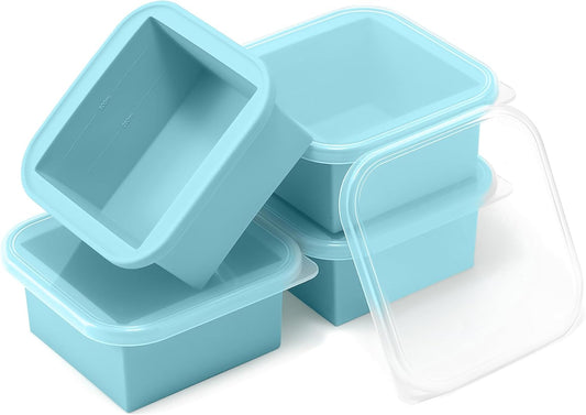2-Cup Silicone Freezer Trays with Lids – Perfect for Meal Prep, Portion Control, and Easy Freezing-Meal Prep Container Molds for Soup,Leftovers (Aqua, 4 Pack)