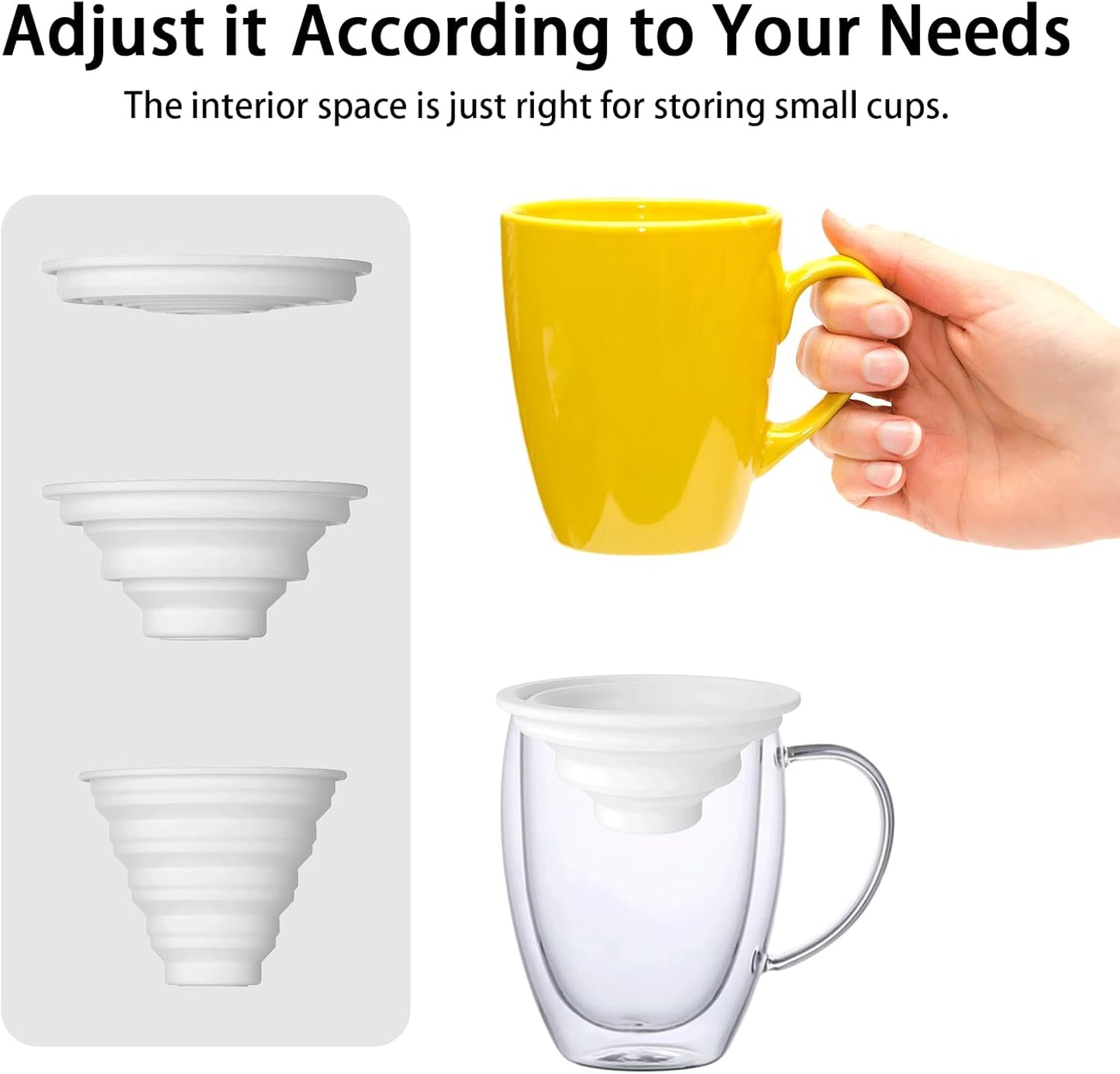 Mug Stacker & Storage Organizer – Expandable, Stackable Cup Holder for Kitchen Cabinet or Pantry – Space-Saving Solution for Tea Cups & Coffee Mugs (6Pcs White)