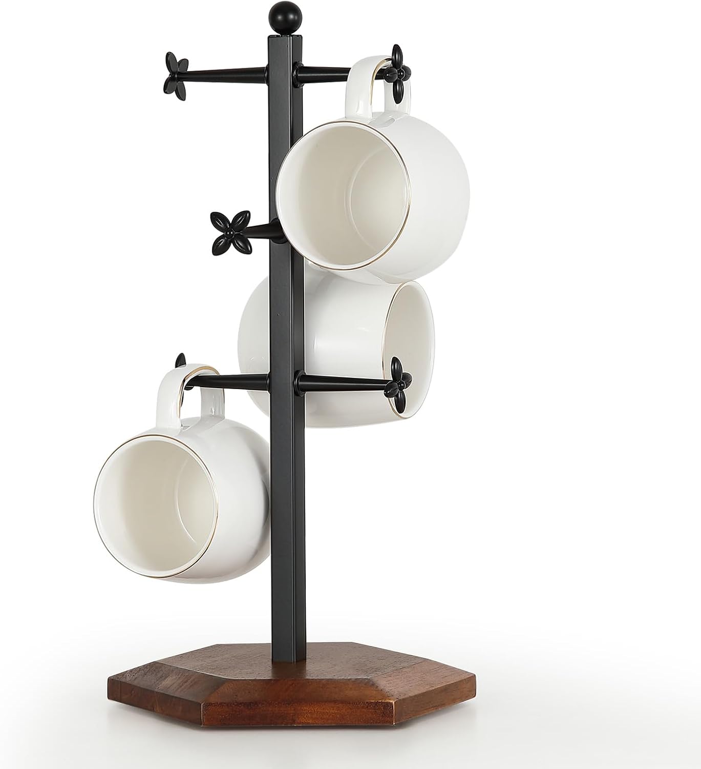 Mug Holder, Countertop Mug Tree, Coffee Mugs & Tea Cup Storage Rack, Coffee Counter Bar Accessory & Kitchen Organizer (Black Vintage Colors)