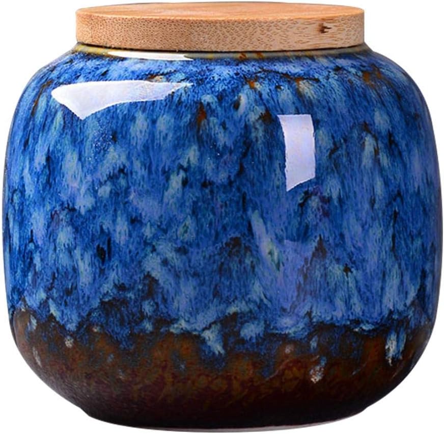 Ceramic Storage Jars, Exquisite Glaze Food Canisters for Kitchen Spice Storage,Tea Caddy Storage,Coffee Jar,Condiment Jar with Seald Lid (Dark blue)