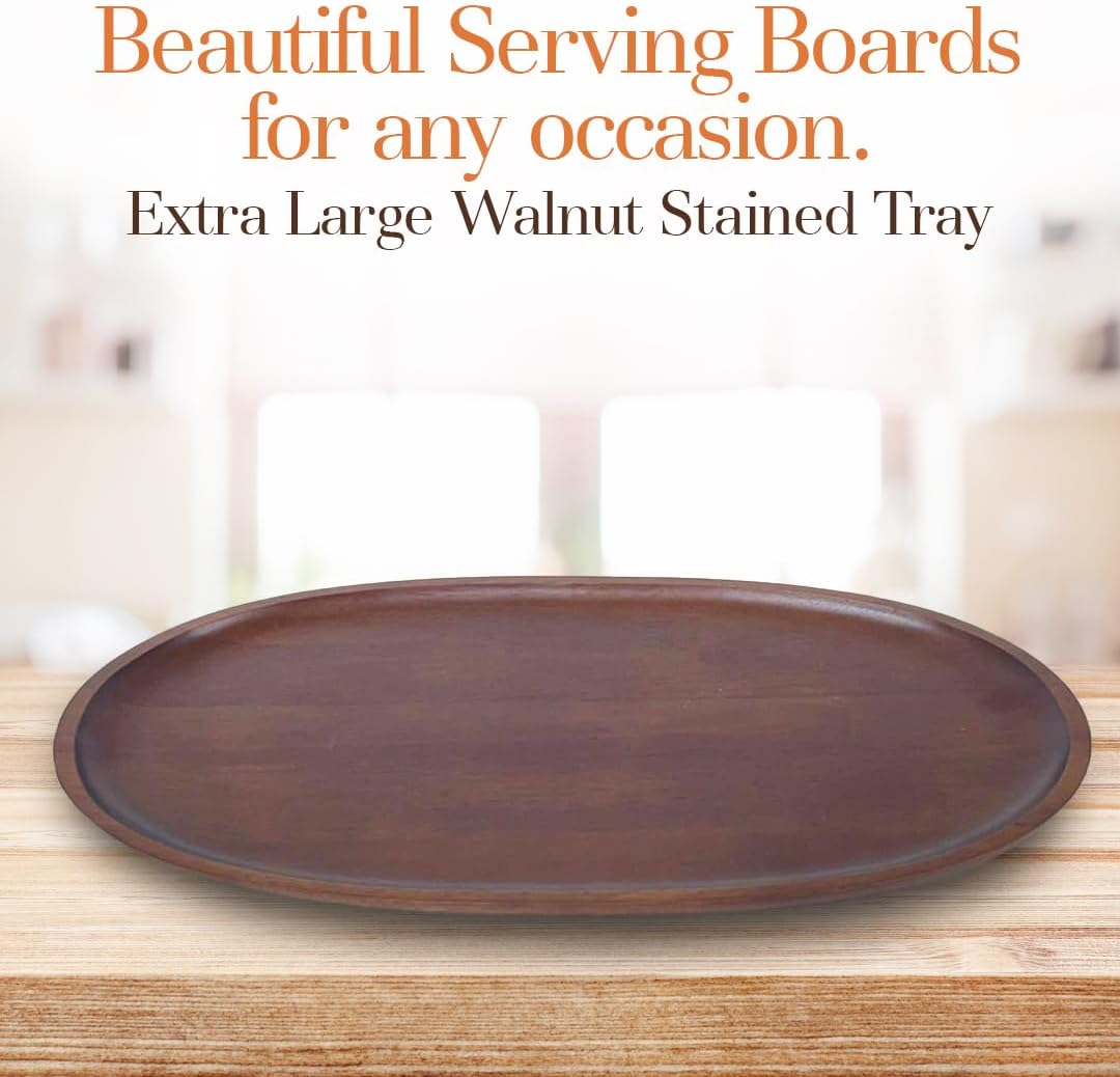 Woodard & Charles Extra Large Oval Serving Tray – Walnut-Stained Wood Platter for Kitchen, Dining, Parties & Home Décor