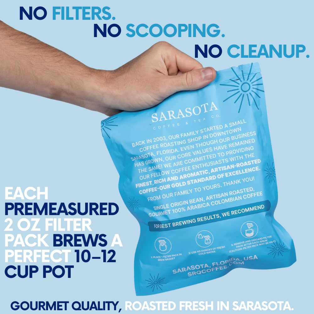 100% Colombian Dark Roast Ground Coffee in Filter Packs | Low Acid Mold Free Premeasured Pouches | Sampler Packets | Gourmet Powder Bags for 10–12 Cup Drip Maker | Highest Rated Individual Coffee