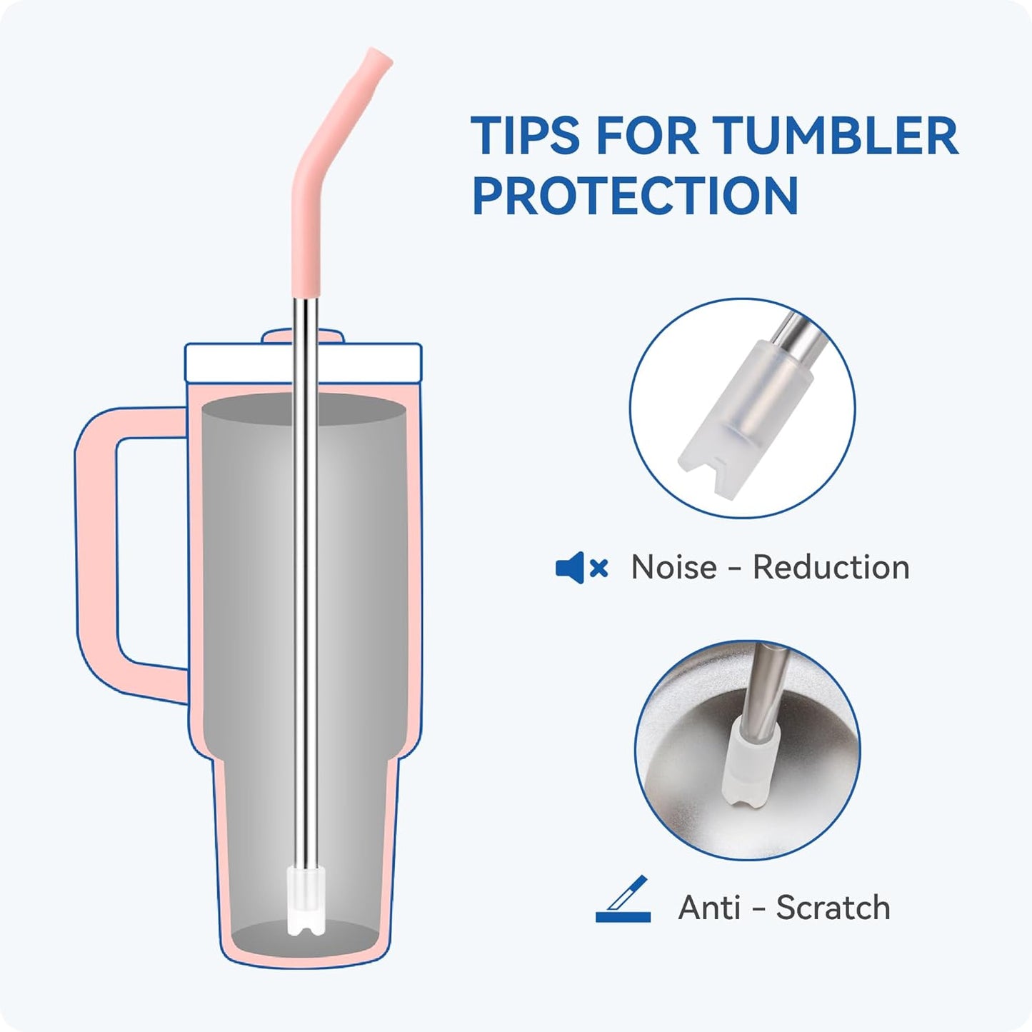 Reusable Metal Straws with Silicone Tip for Stanley 30oz,Stainless Steel Drinking Straws for 30oz Tumbler,3 Straight Tubes & 6 Tips& 1 Cleanr Brush (Transparent)