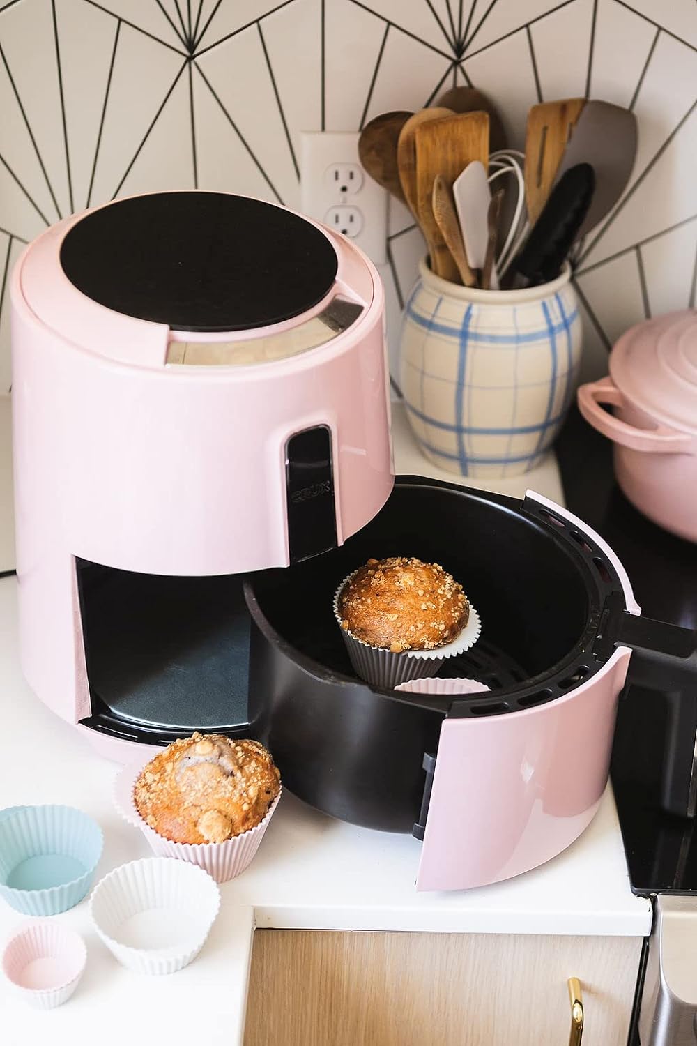 The Silicone Kitchen Reusable Silicone Baking Cups Silicone Muffin Liners for Cupcakes, BPA Free, Jumbo, 12 Pack, Pink Gray Blue