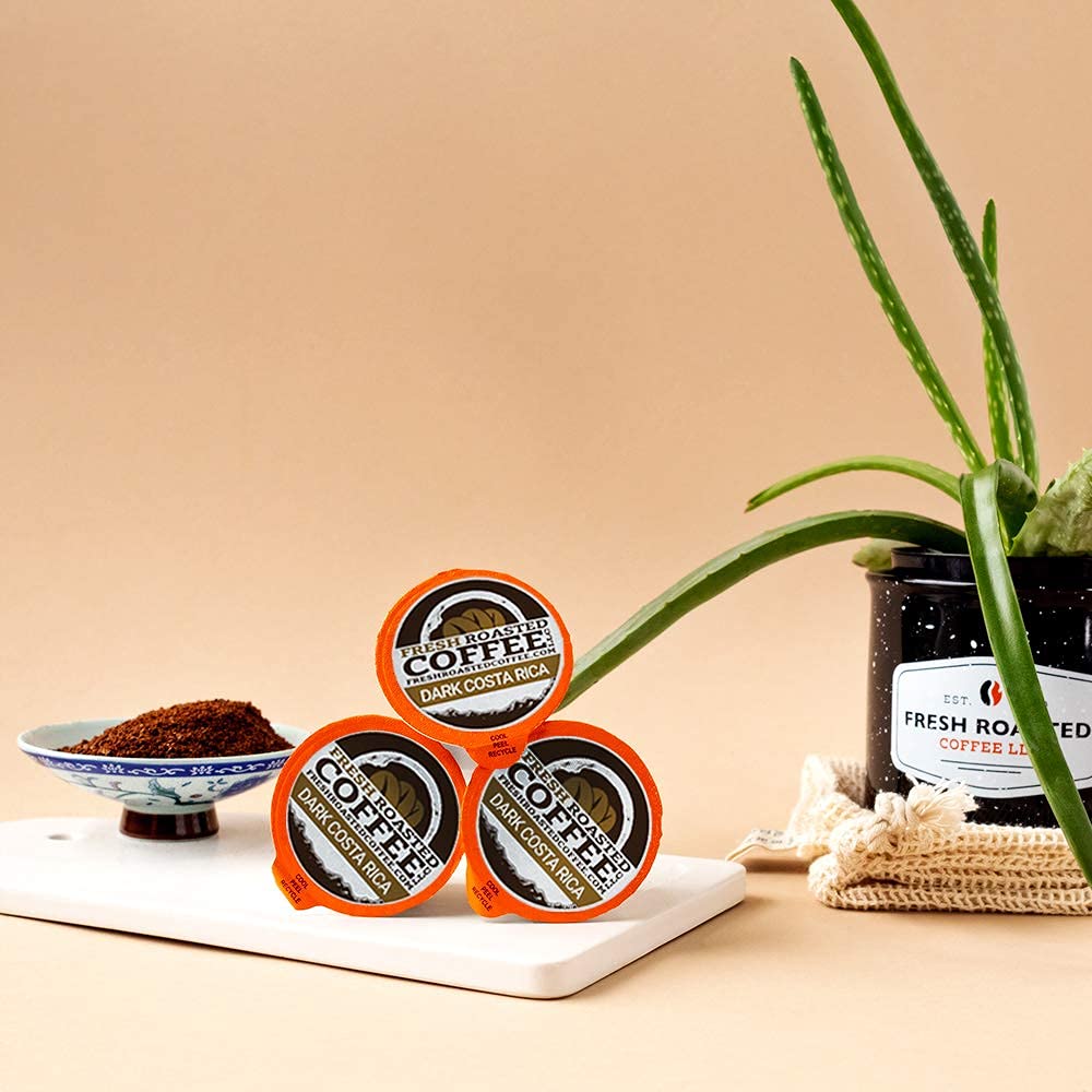 Fresh Roasted Coffee, Dark Costa Rica Tarrazu, Dark Roast, 72 Pods for K Cup Brewers