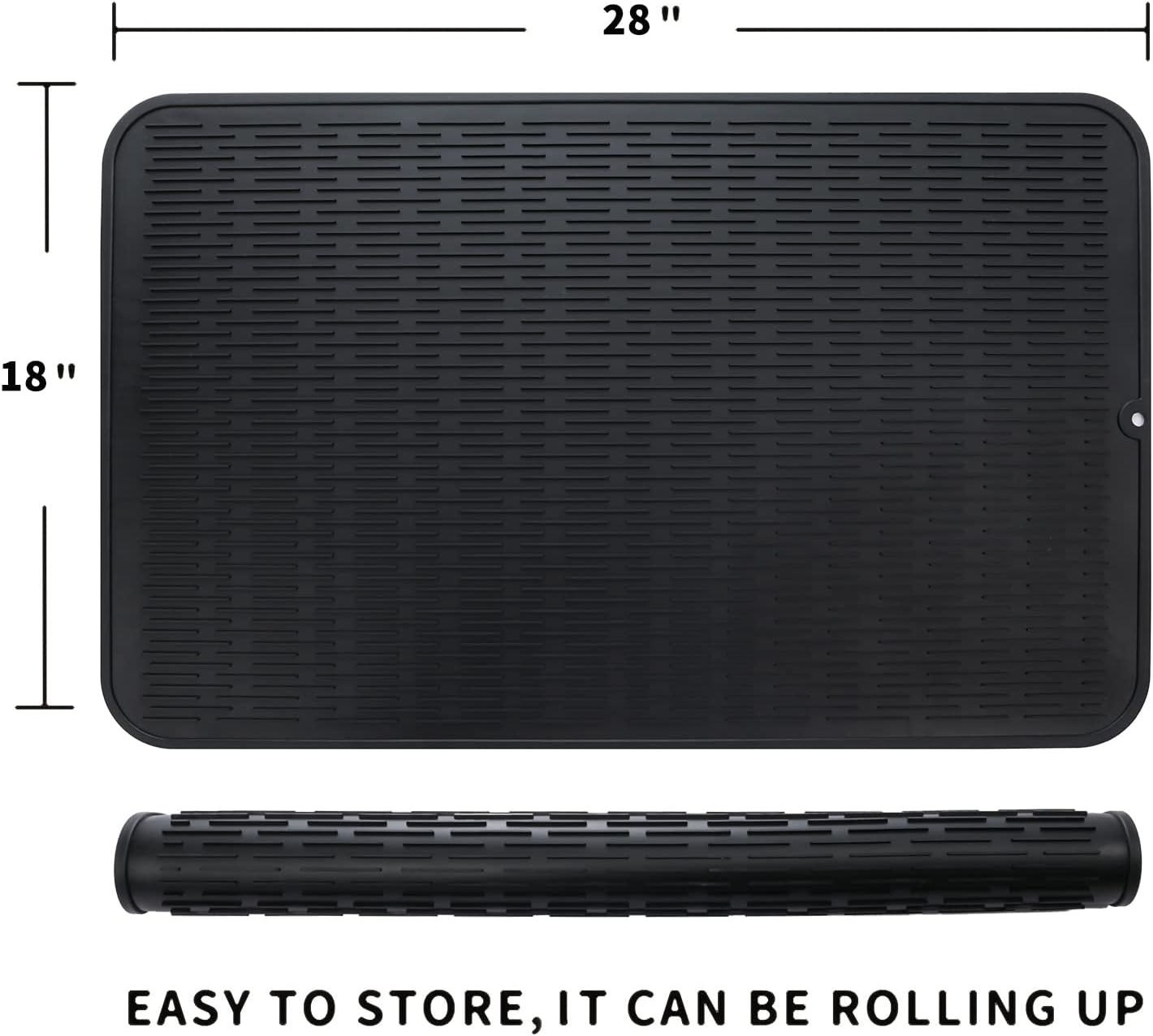Silicone Dish Drying Mat for Multiple Usage,Easy clean,Eco-friendly,Heat-resistant Silicone Mat for Kitchen Counter or Sink,Refrigerator or Drawer Liner Black 3XL 28 inches x 18 inches