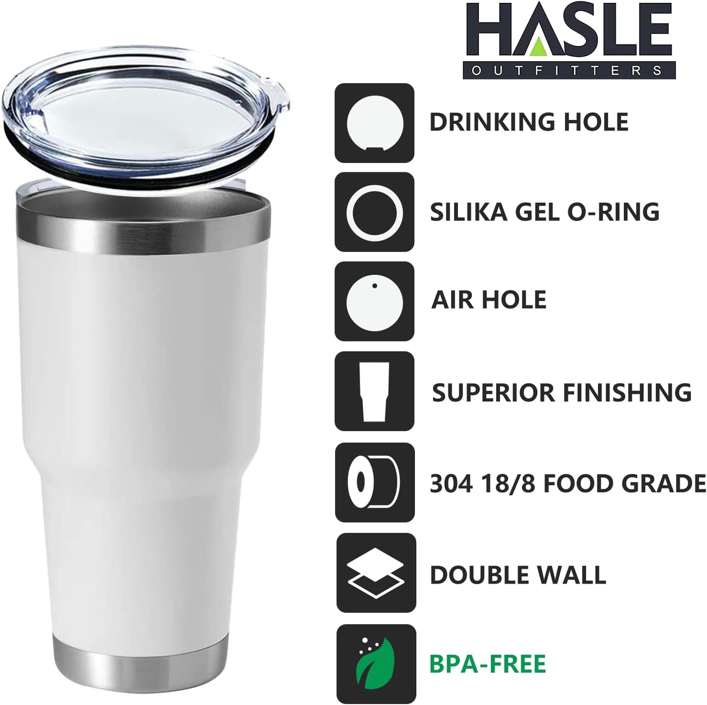 HASLE OUTFITTERS 30oz Stainless Steel Tumbler, Double Wall Vacuum Insulated Travel Mug Tumbler, Durable Insulated Coffee Mug, Gift Box Set (White, 1)
