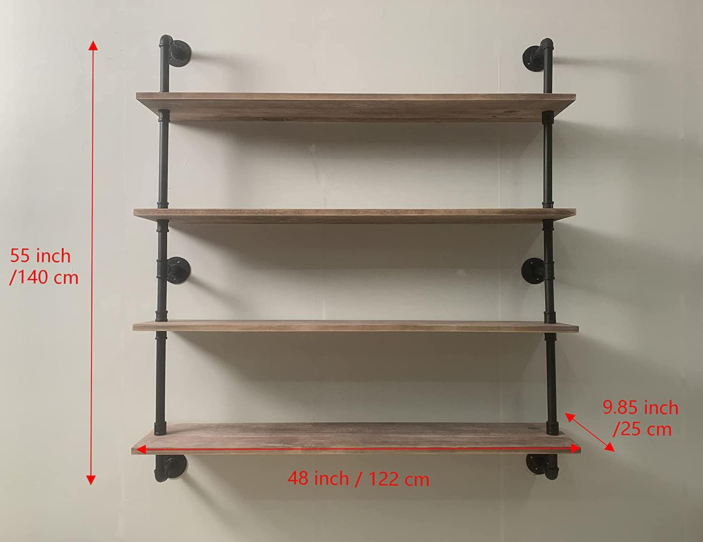 Floating Bookshelf Shelves Industrial Pipe Shelving Floating Pipe Shelf with Wood Planks 48 inch Industrial Wall Shelves Rustic Hanging Bookshelf Farmhouse Kitchen Shelving