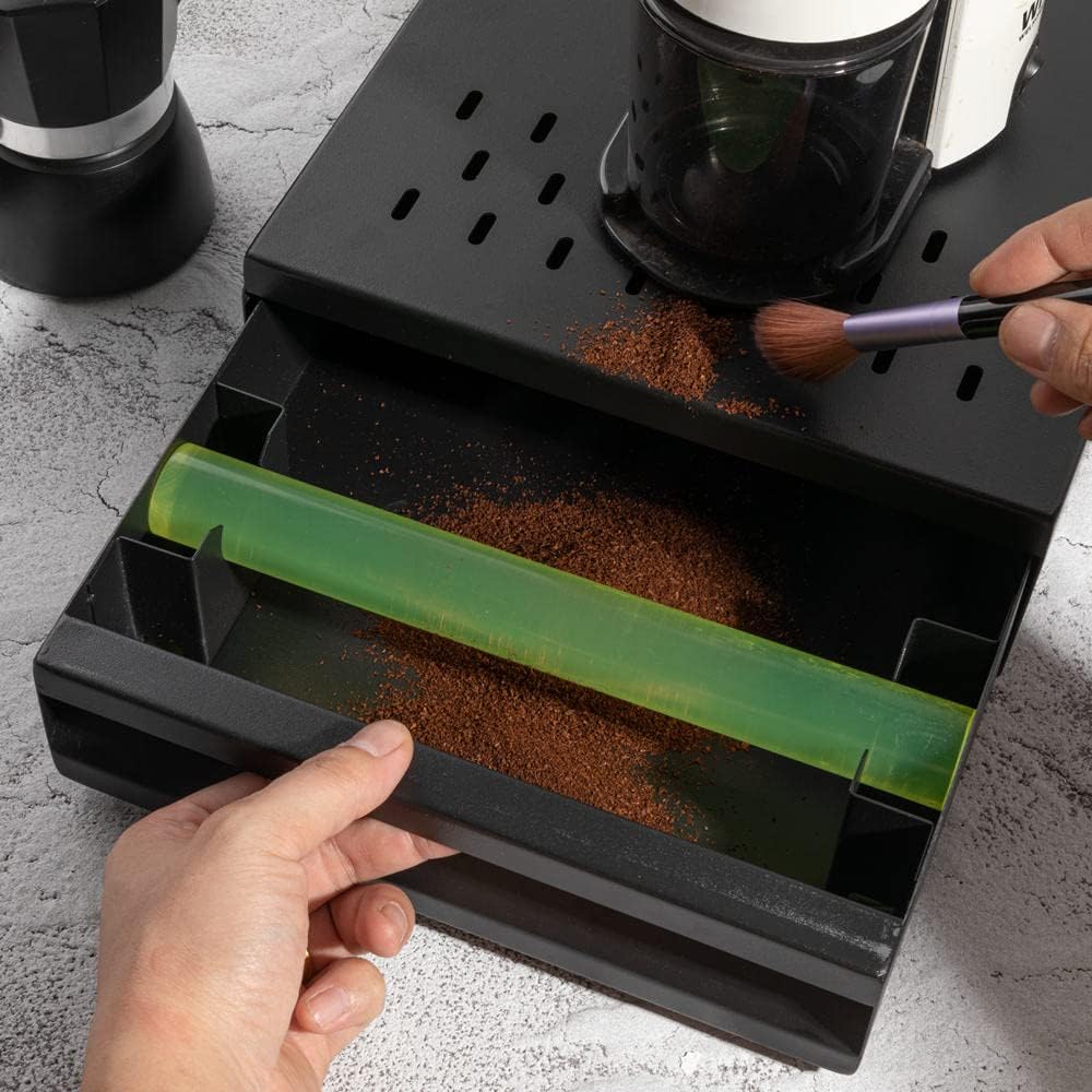 Espresso Knock Box Drawer Large Coffee Grounds Container Stainless Steel Coffee Knock Box Espresso Accessories Espresso Puck Knock Box Espresso Dump Bin Coffee Bar Accessories (BLACK)
