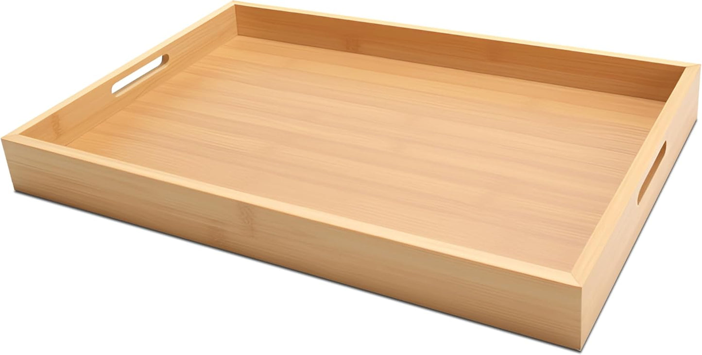 Serving Tray Decor, 15"x10"x1.5" Medium Bamboo Serving Tray for Bed, Home Decor, Food Tray for Coffee Table, Dining, Bar, Ottoman, Breakfast
