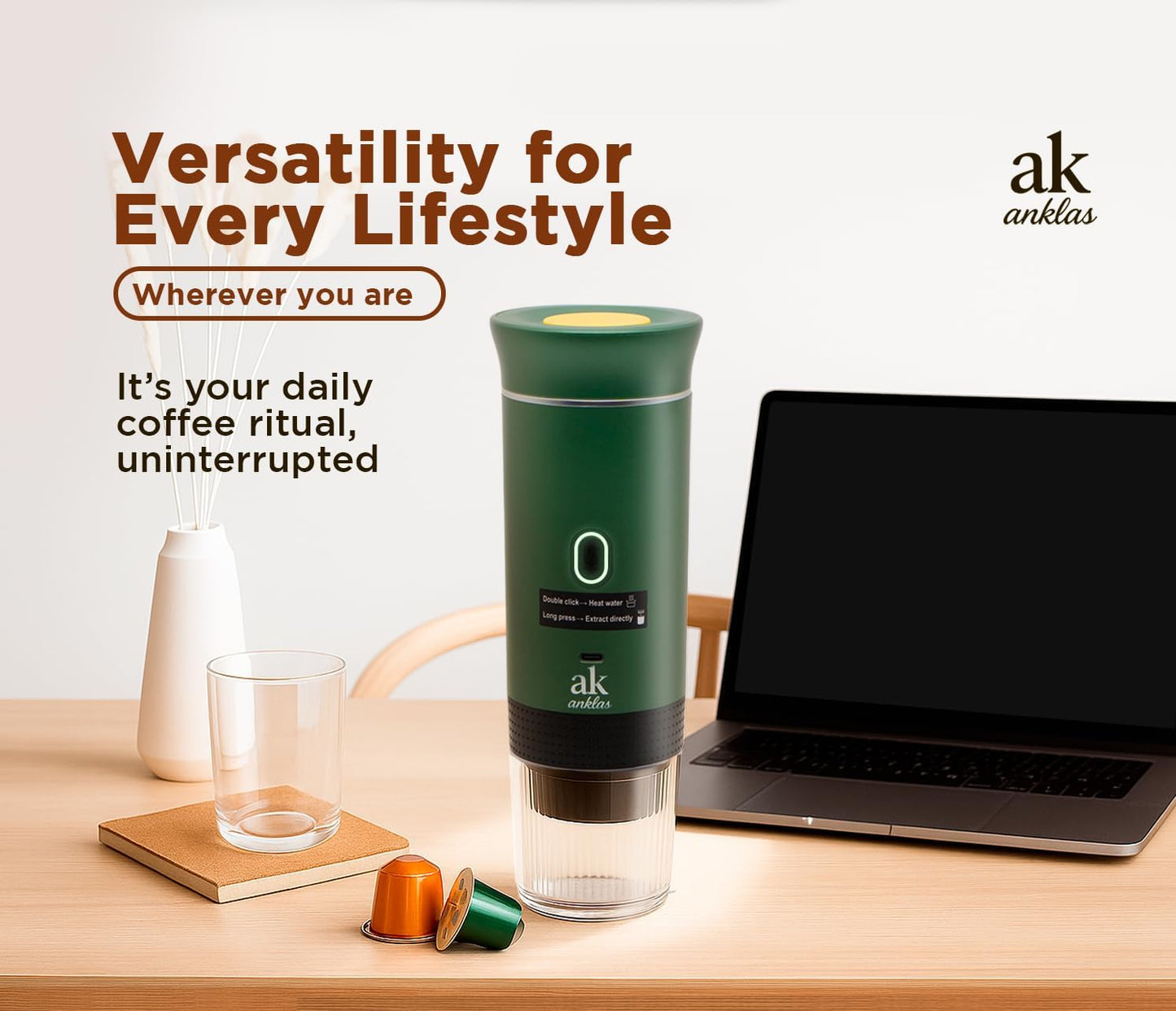 3-in-1 Portable Coffee Maker – Electric Espresso Machine for Travel – Compatible with Ground Coffee, NS & DG Capsules – USB-C Rechargeable Portable Espresso Maker (Green)