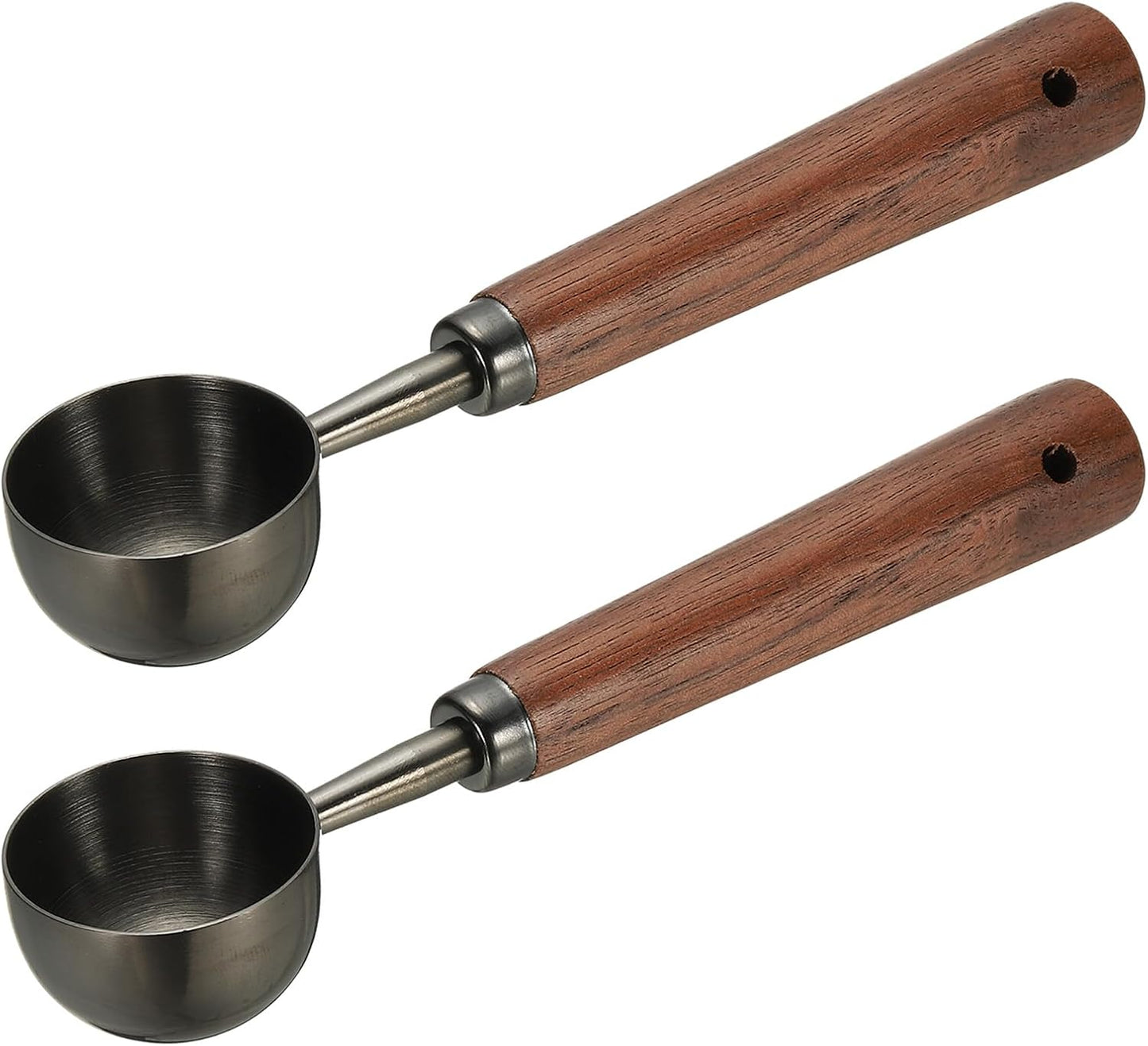 uxcell 2pcs Coffee Measuring Spoon, 4" x 0.8" 15ml Stainless Steel Coffee Scoop with Wood Handle for Ground Coffee or Loose Leaf Tea Black