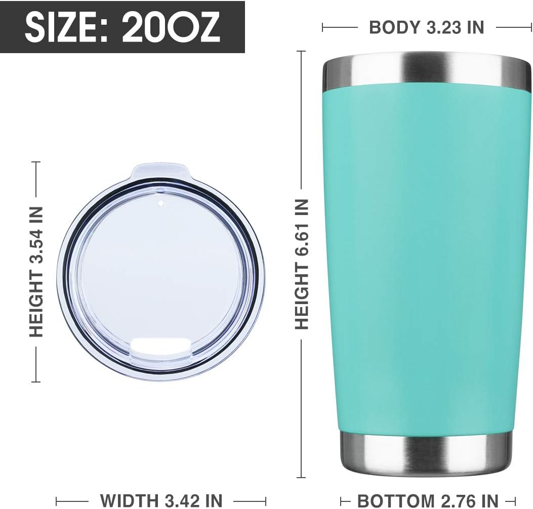 20oz Tumbler Bulk Stainless Steel Vacuum Insulated Tumblers with Lid Double Wall Travel Mug Powder Coated Coffee Cup, Suitable for Ice Drinks and Hot Beverage (Light blue 1pack)