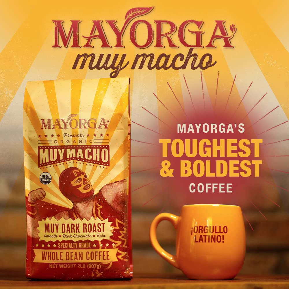 Mayorga Intense Dark Roast Coffee, 2 lb bag - Muy Macho Blend, the World's Strongest Organic Coffee - 100% Arabica Whole Coffee Beans - Bold Flavor - Specialty Grade, Non-GMO, Direct Trade