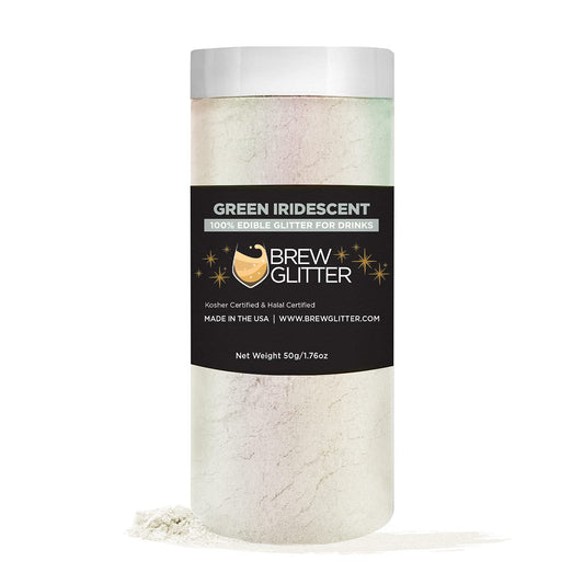 Green Iridescent BREW GLITTER Edible Glitter For Drinks, Cocktails, Beer, Garnish Glitter & Beverages | 100% Edible & Food Grade | Vegan, Gluten, Nut Free (50g, Green Iridescent)