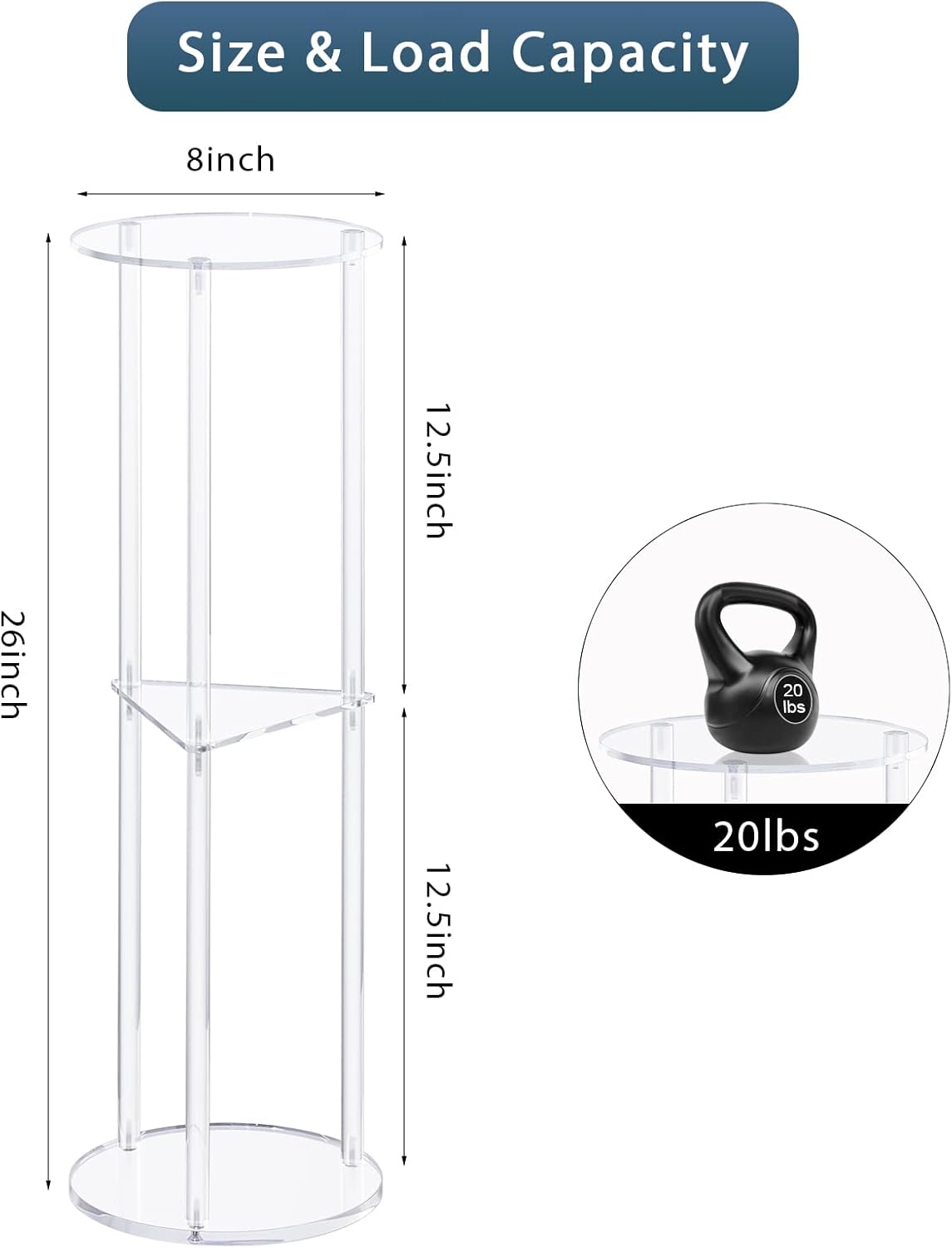 HMYHUM Acrylic Drink Table for Small Spaces, Martini Table for Living Room, Small Drink Side Table, 3 Tiers, Round, Modern, 8" L x 8" W x 26" H, Clear