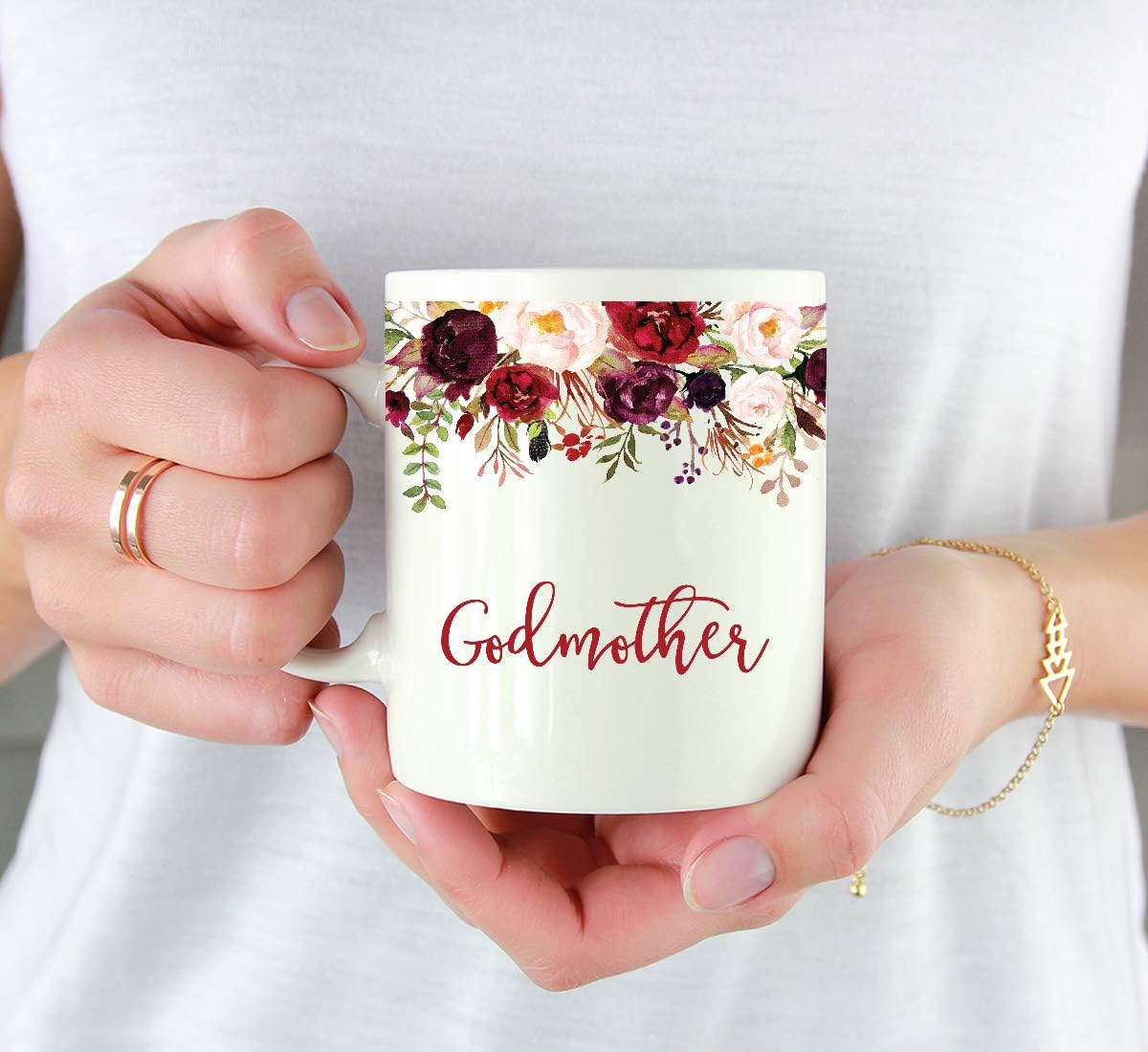 Andaz Press 11oz. Mother's Day Ceramic Coffee Tea Mug Gift, Fall Autumn Marsala Burgundy Flowers Roses Florals, Godmother, 1-Pack, Includes Gift Box, Birthday Christmas Gift Ideas