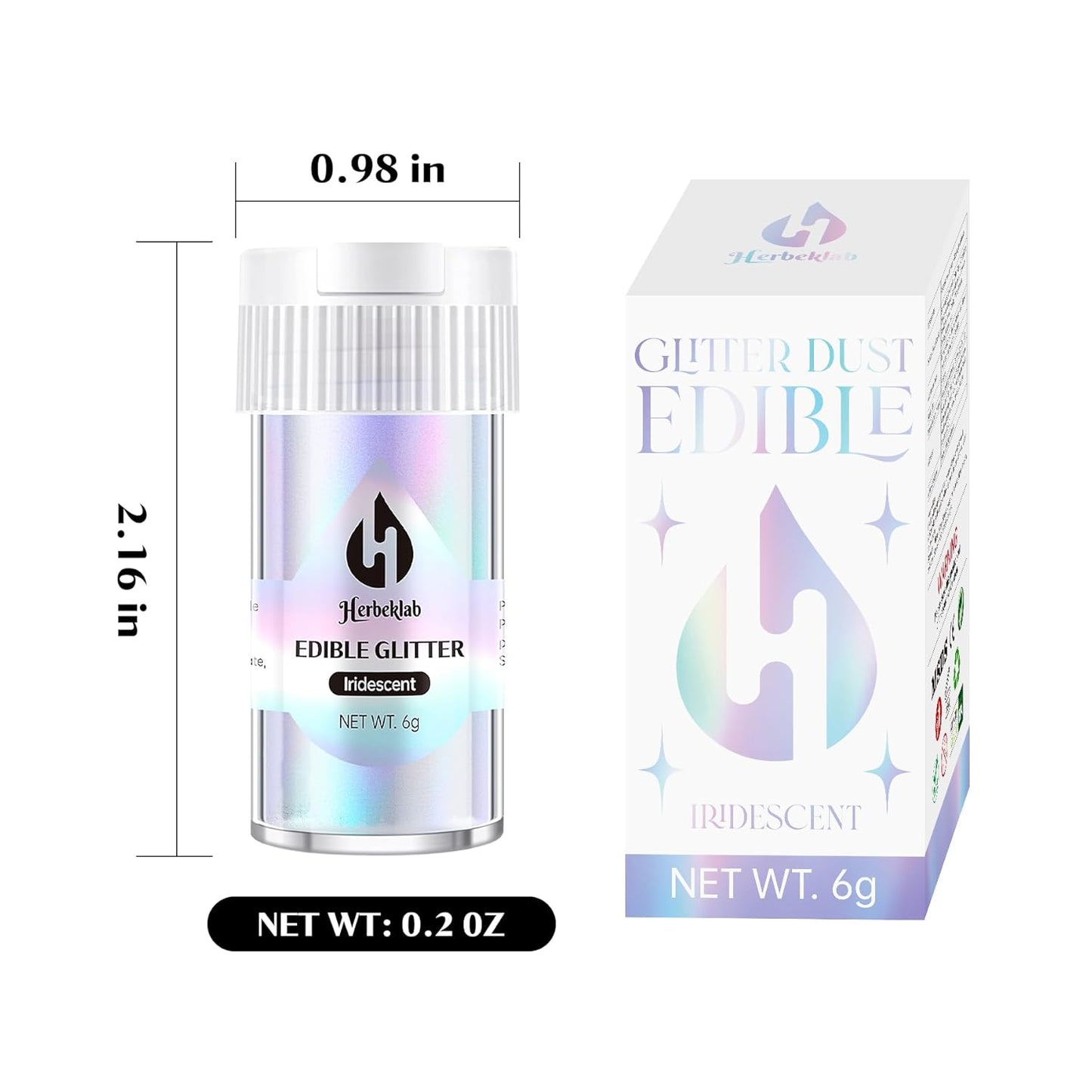 Iridescent Edible Glitter for Cocktails - Rainbow Luster Dust Edible Iridescent Drink Glitter Food Grade Shimmer Powder for Cakes Beverage Chocolate, 6g