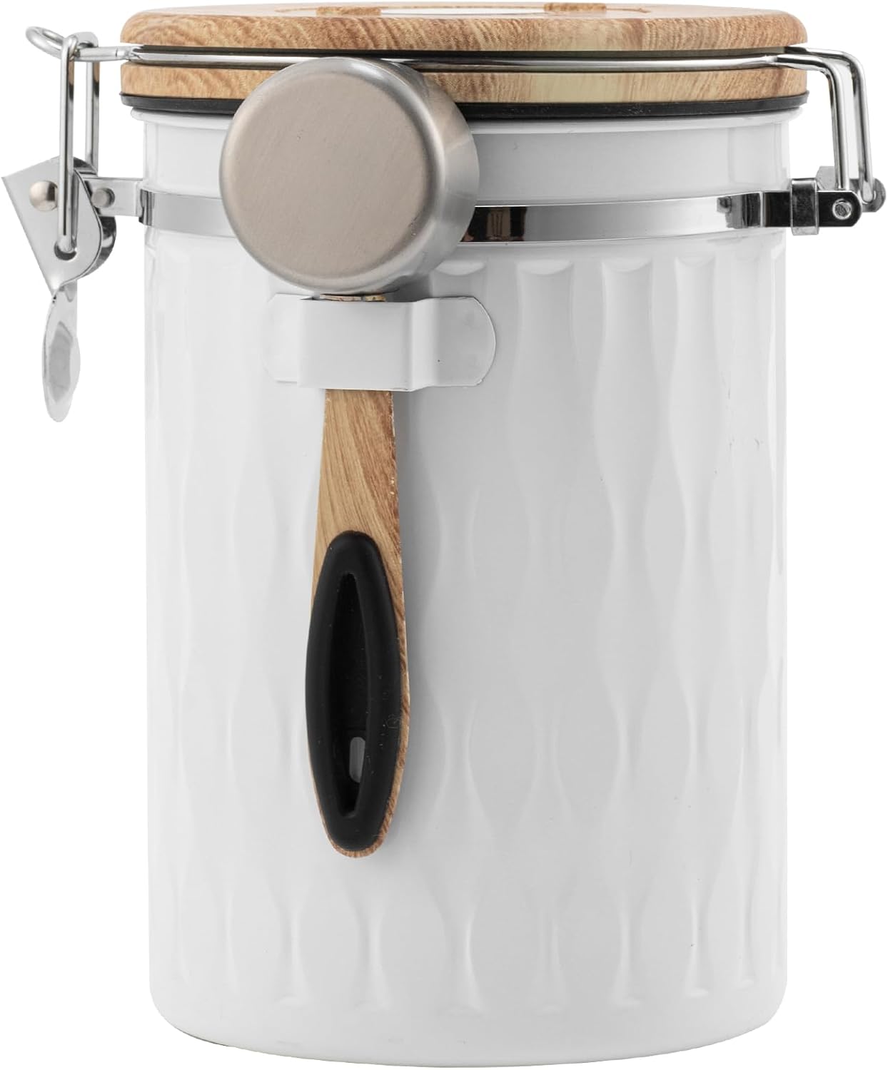 TEDSWAIT Coffee Container with Sealed Cantilever Lid and Scoop, Airtight Stainless Steel Kitchen Food Storage Canister with Date Tracker, 1.8L(White)