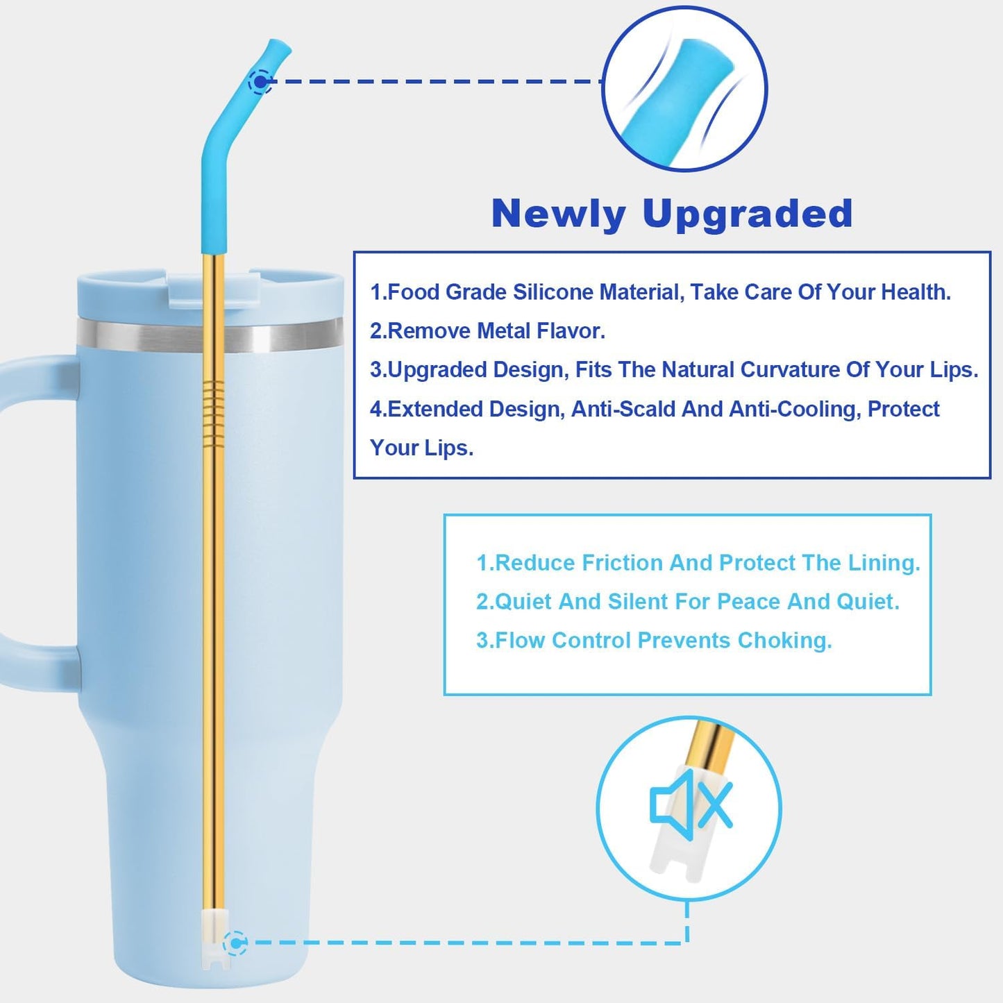 Newly Upgraded 8.5In Reusable Stainless Steel Straws Set 6 PCS with12 Silicone Accessories, 2 Straw Brush, 1 Storage Case, BPA Free, Eco-Friendly Metal Straws for 14, 20, 30,40 oz Tumbler