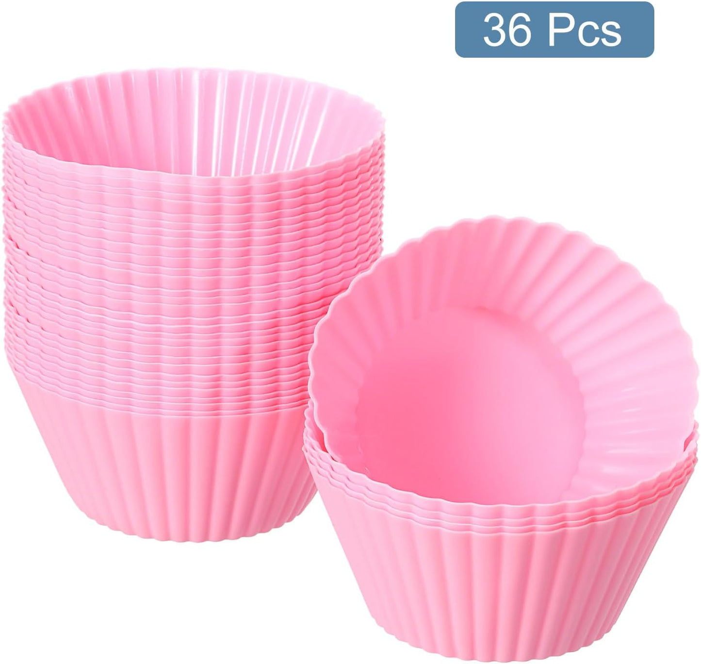uxcell 36Pcs Silicone Cupcake Liners, Non-Stick Baking Cups, for Cooking Eggs, Baking Muffins and Make a Cake(Pink)