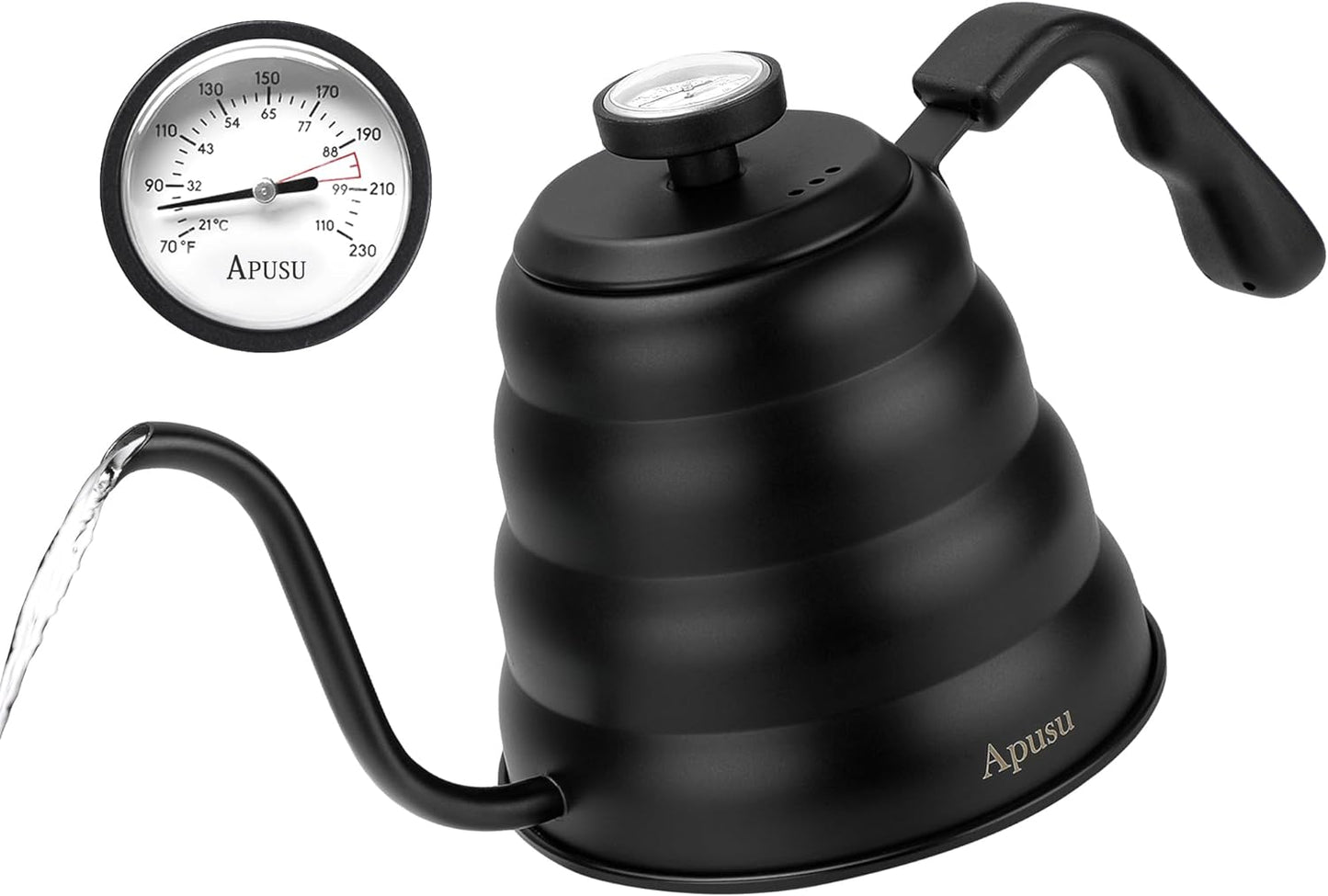 Tea Kettle with Thermometer Pot Black Stovetop Tea Kettle 40oz Gooseneck Kettle Teapot Pour Over Coffee Kettle with Thermometer,1200ml,6 Cup,Black,1Pack