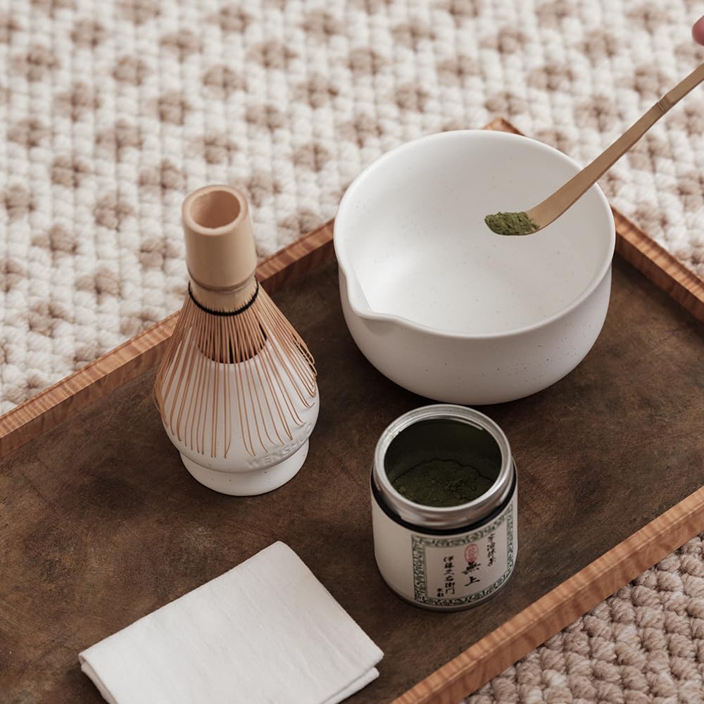 WENSHUO Matcha Kit - Premium Matcha Whisk Set with Traditional Bamboo Tools, Ideal Matcha Tea Set for Home (Matte White)