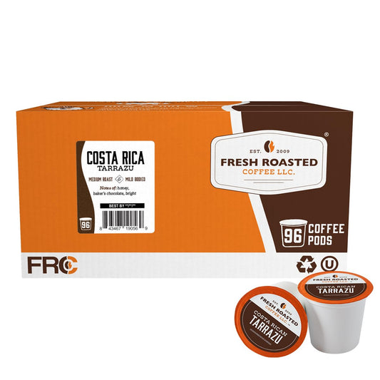 Fresh Roasted Coffee, Costa Rica Tarrazu, Medium Roast, 96 Pods for K Cup Brewers