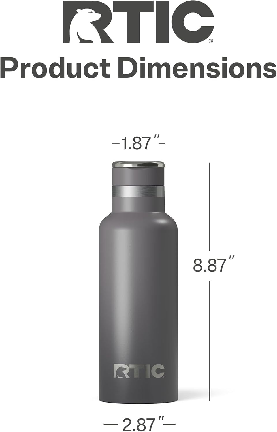 RTIC 16oz Journey Bottle Metal Stainless Steel Vacuum Insulated, BPA Free, Reusable, for Water, Hot and Cold Drinks, Travel, Sports, Camping, Graphite