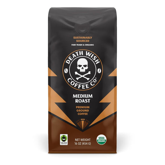 Death Wish Coffee, Organic and Fair Trade Medium Roast Ground Coffee, 16 Ounce (Pack of 1)